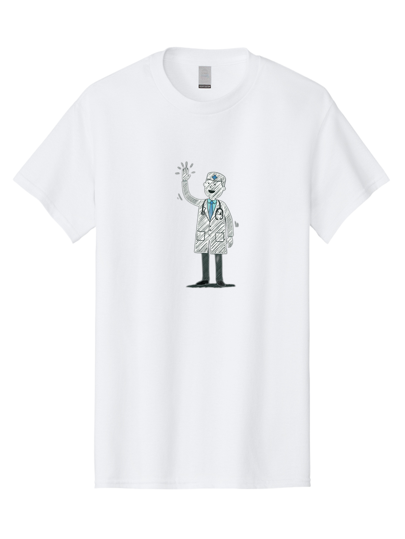 Doctor-Waving Men'S Graphic Tee, 100% Cotton, Comfortable Casual Summer Wear, Machine Washable, Doctor Waving, Medical Professional, Stethoscope, Friendly Greeting, Healthcare Worker, Cartoon Illustration, Waving Hand Baa488