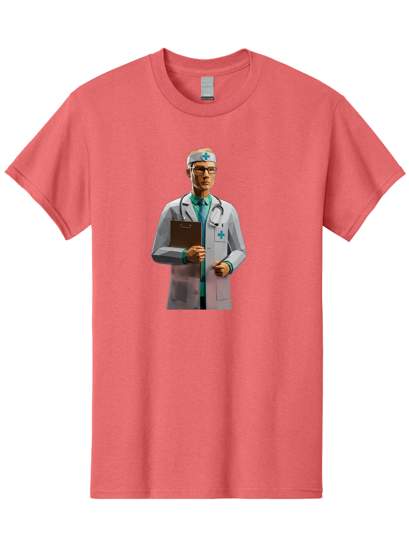 Doctor-With-Clipboard Men'S Graphic Tee, 100% Cotton, Comfortable Casual Summer Wear, Machine Washable, Male Doctor, White Lab Coat, Blue Cross, Stethoscope, Clipboard, Medical Professional, Healthcare Worker, Glasses, Serious Expression, Baa489