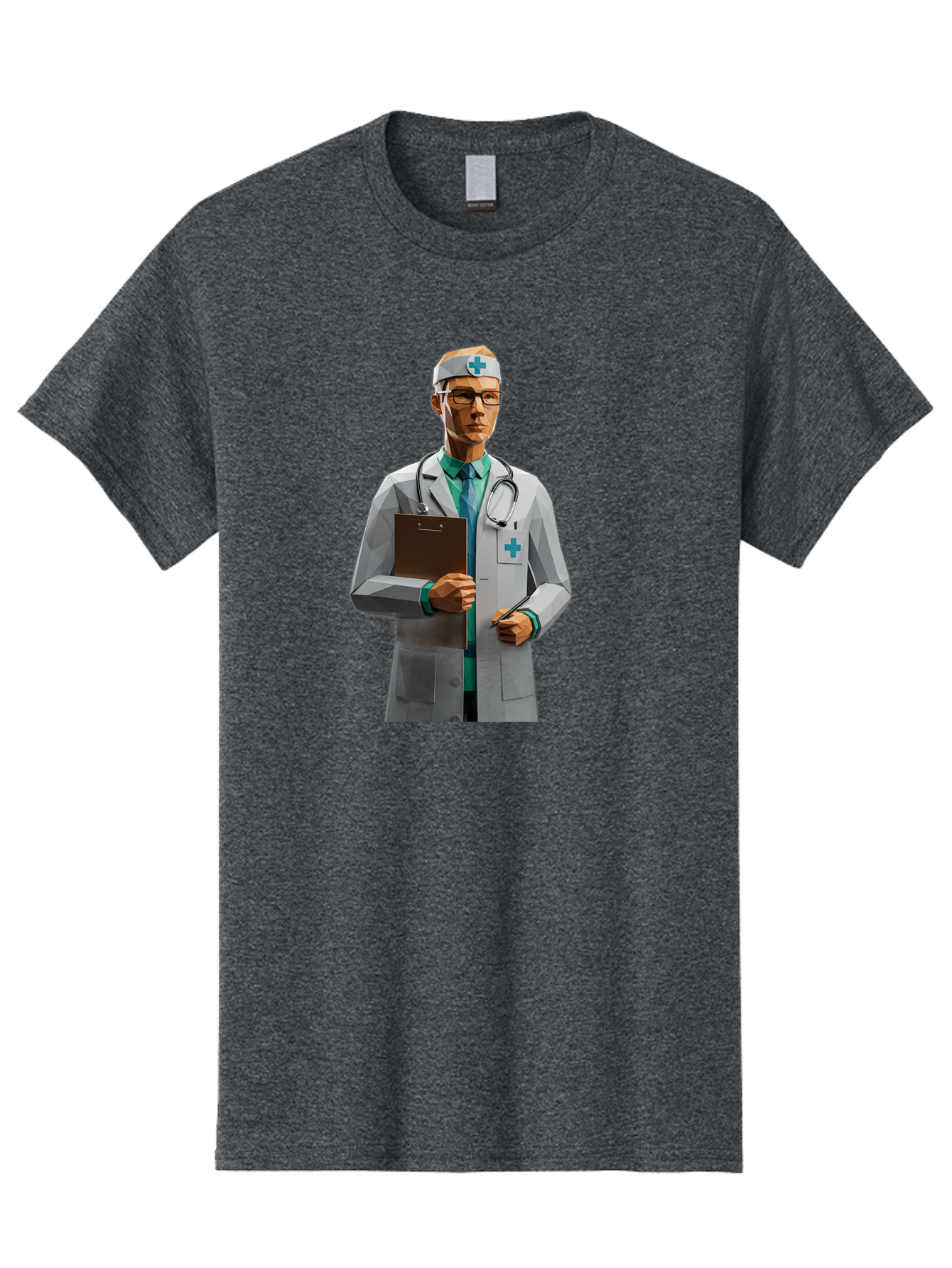 Doctor-With-Clipboard Men'S Graphic Tee, 100% Cotton, Comfortable Casual Summer Wear, Machine Washable, Male Doctor, White Lab Coat, Blue Cross, Stethoscope, Clipboard, Medical Professional, Healthcare Worker, Glasses, Serious Expression, Baa489