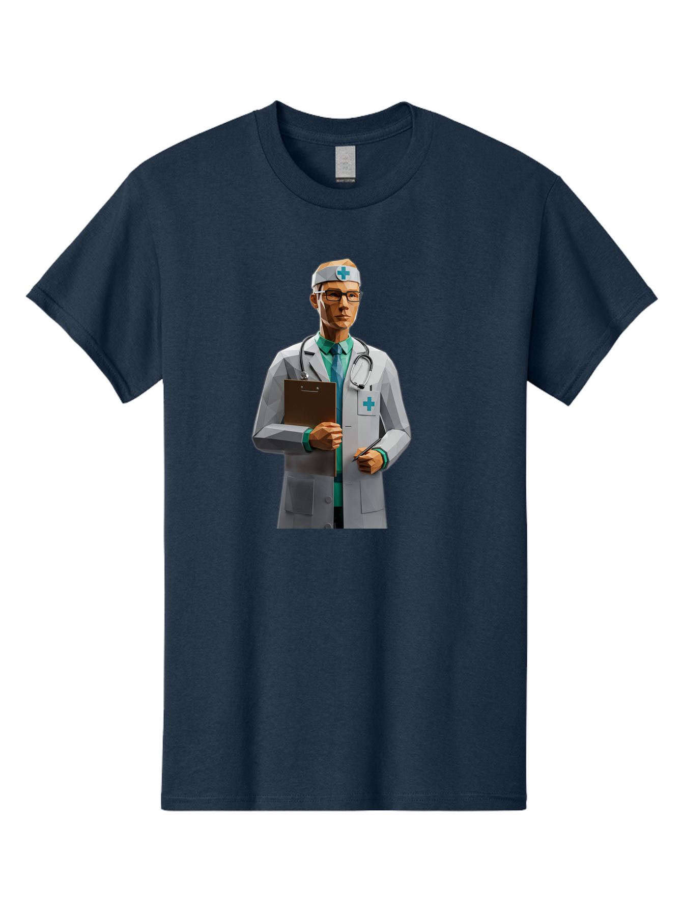 Doctor-With-Clipboard Men'S Graphic Tee, 100% Cotton, Comfortable Casual Summer Wear, Machine Washable, Male Doctor, White Lab Coat, Blue Cross, Stethoscope, Clipboard, Medical Professional, Healthcare Worker, Glasses, Serious Expression, Baa489