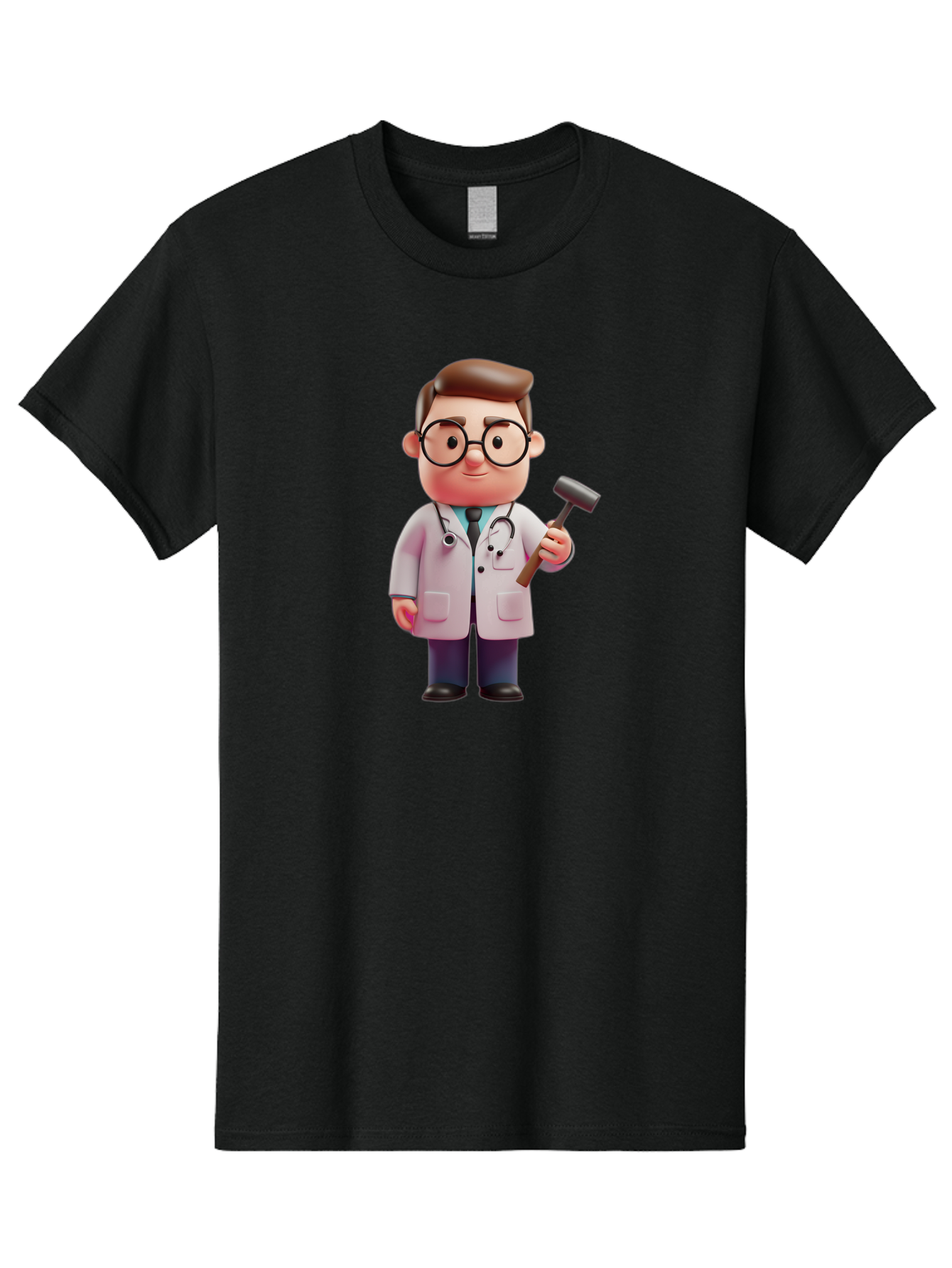 Doctor-With-Reflex-Hammer Men'S Graphic Tee, 100% Cotton, Comfortable Casual Summer Wear, Machine Washable, Cartoon Doctor, Reflex Hammer, Medical Professional, 3D Character, Healthcare, Medical Tools, Stethoscope, Medical Examination Baa490
