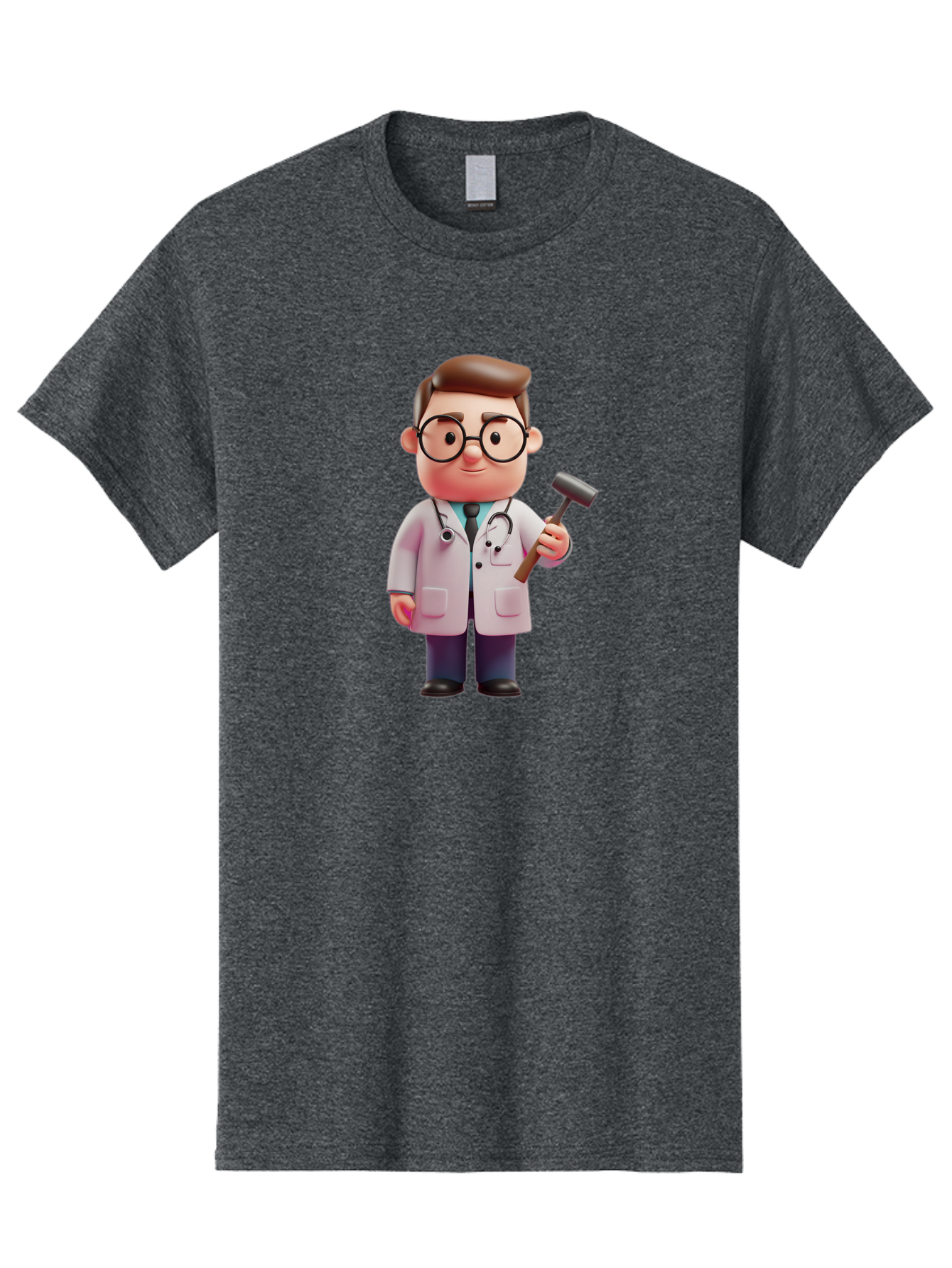 Doctor-With-Reflex-Hammer Men'S Graphic Tee, 100% Cotton, Comfortable Casual Summer Wear, Machine Washable, Cartoon Doctor, Reflex Hammer, Medical Professional, 3D Character, Healthcare, Medical Tools, Stethoscope, Medical Examination Baa490