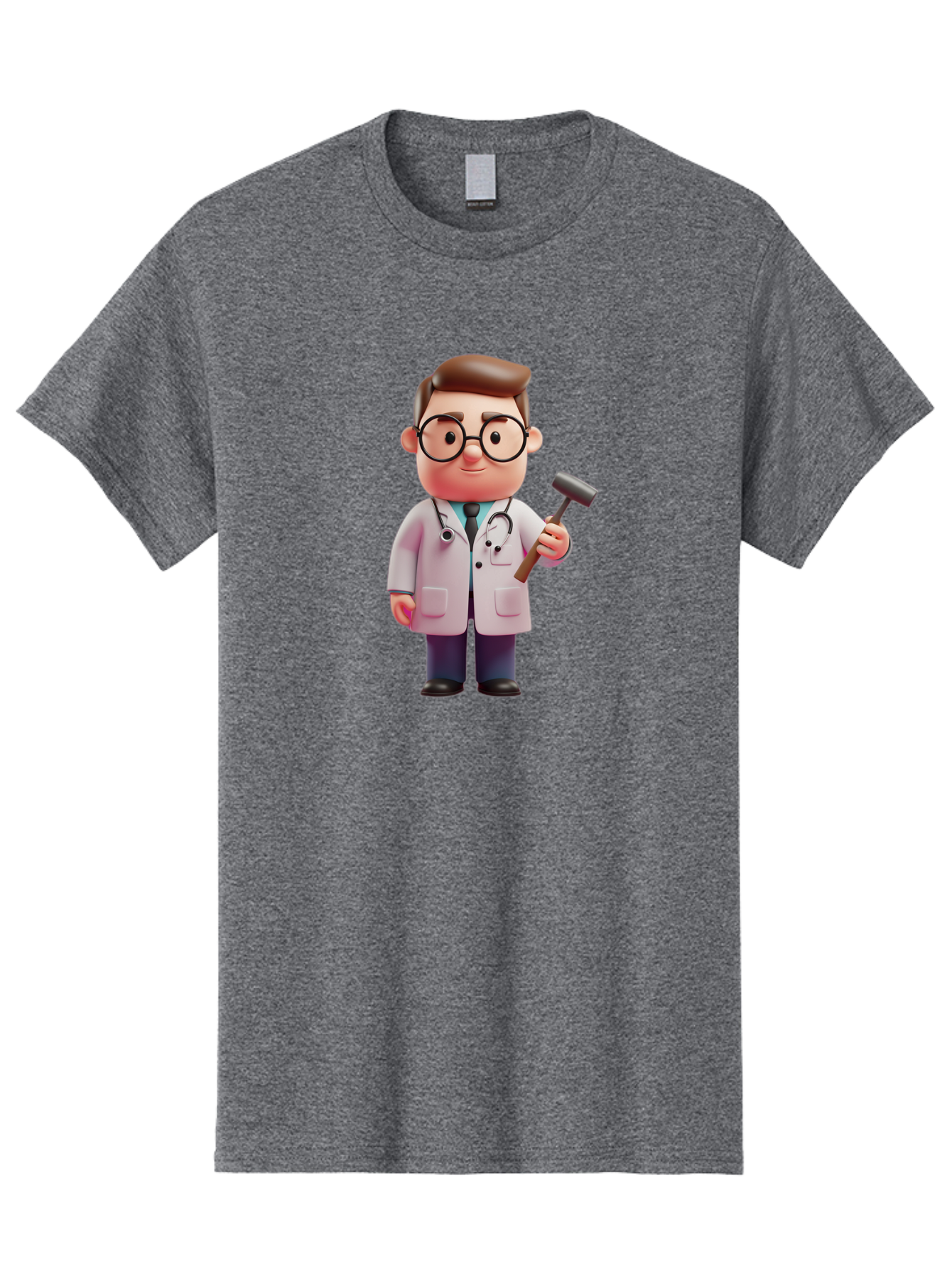 Doctor-With-Reflex-Hammer Men'S Graphic Tee, 100% Cotton, Comfortable Casual Summer Wear, Machine Washable, Cartoon Doctor, Reflex Hammer, Medical Professional, 3D Character, Healthcare, Medical Tools, Stethoscope, Medical Examination Baa490