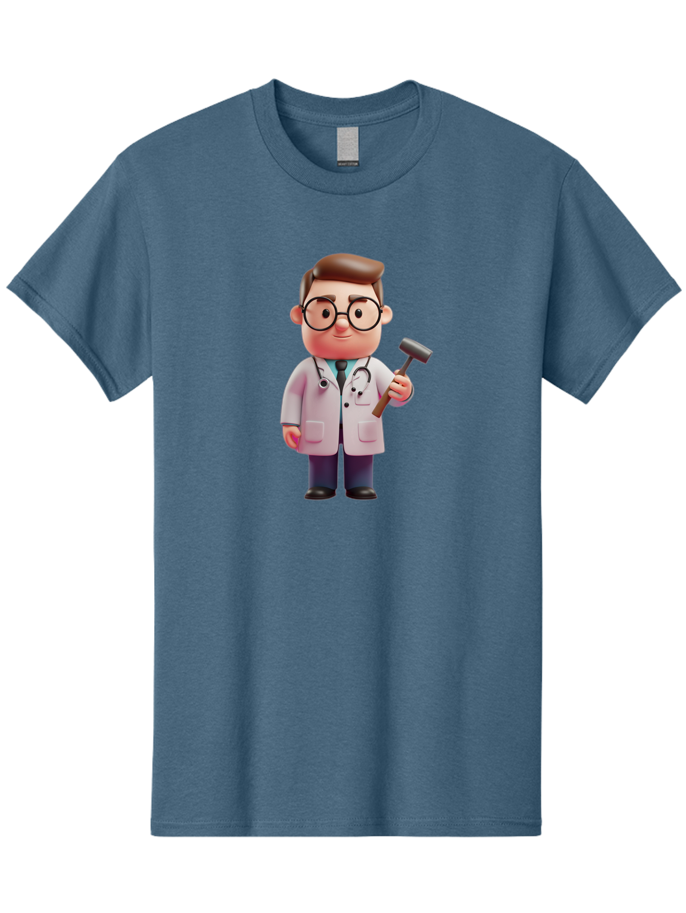 Doctor-With-Reflex-Hammer Men'S Graphic Tee, 100% Cotton, Comfortable Casual Summer Wear, Machine Washable, Cartoon Doctor, Reflex Hammer, Medical Professional, 3D Character, Healthcare, Medical Tools, Stethoscope, Medical Examination Baa490