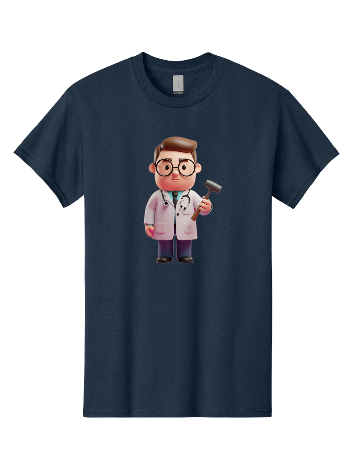 Doctor-With-Reflex-Hammer Men'S Graphic Tee, 100% Cotton, Comfortable Casual Summer Wear, Machine Washable, Cartoon Doctor, Reflex Hammer, Medical Professional, 3D Character, Healthcare, Medical Tools, Stethoscope, Medical Examination Baa490