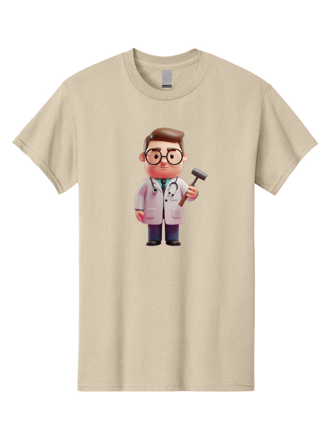 Doctor-With-Reflex-Hammer Men'S Graphic Tee, 100% Cotton, Comfortable Casual Summer Wear, Machine Washable, Cartoon Doctor, Reflex Hammer, Medical Professional, 3D Character, Healthcare, Medical Tools, Stethoscope, Medical Examination Baa490