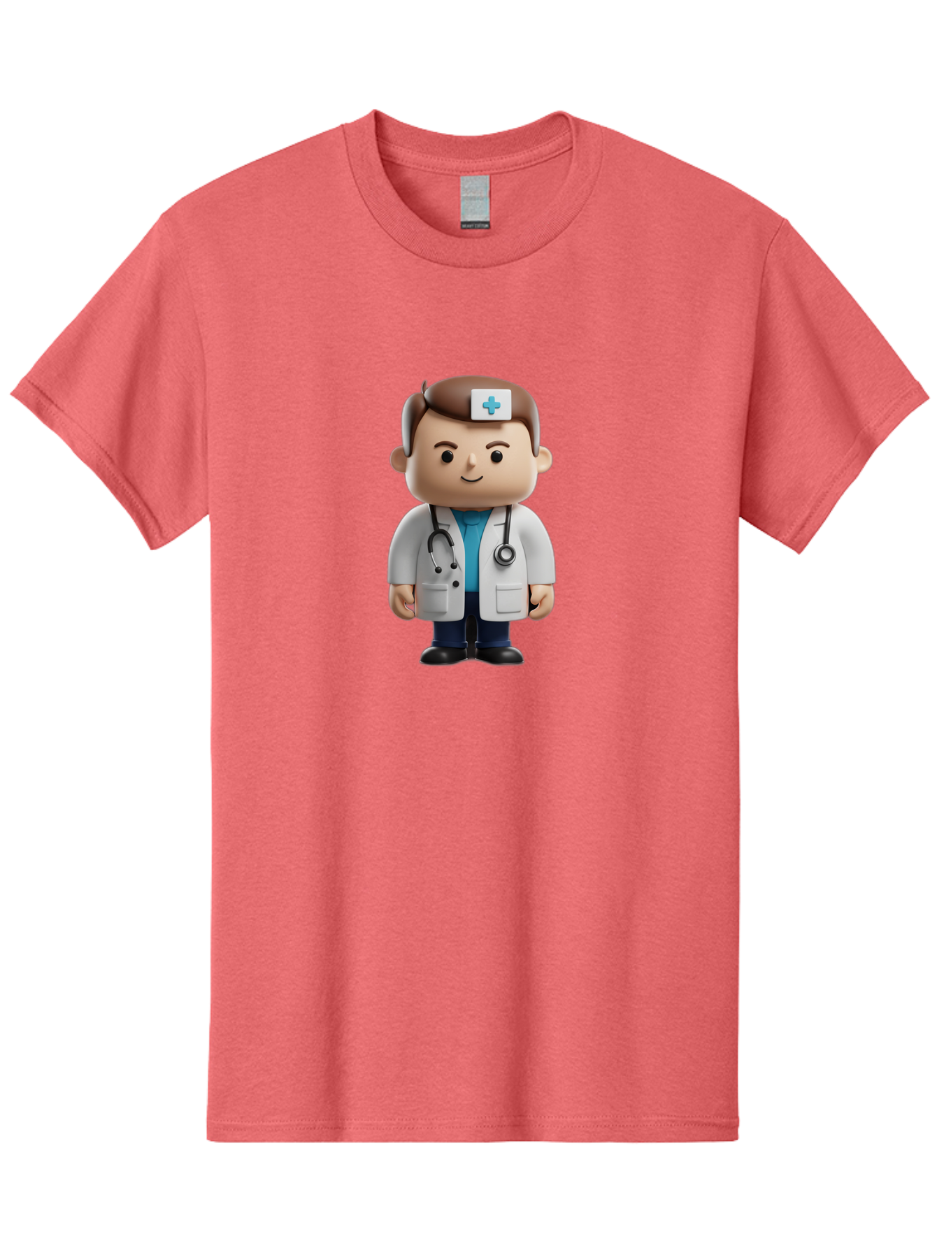 Doctor-With-Stethoscope Men'S Graphic Tee, 100% Cotton, Comfortable Casual Summer Wear, Machine Washable, Cartoon Doctor, Medical Professional, White Lab Coat, Stethoscope, Blue Cross, Healthcare Worker, Friendly Physician, Medical Symbol Baa491