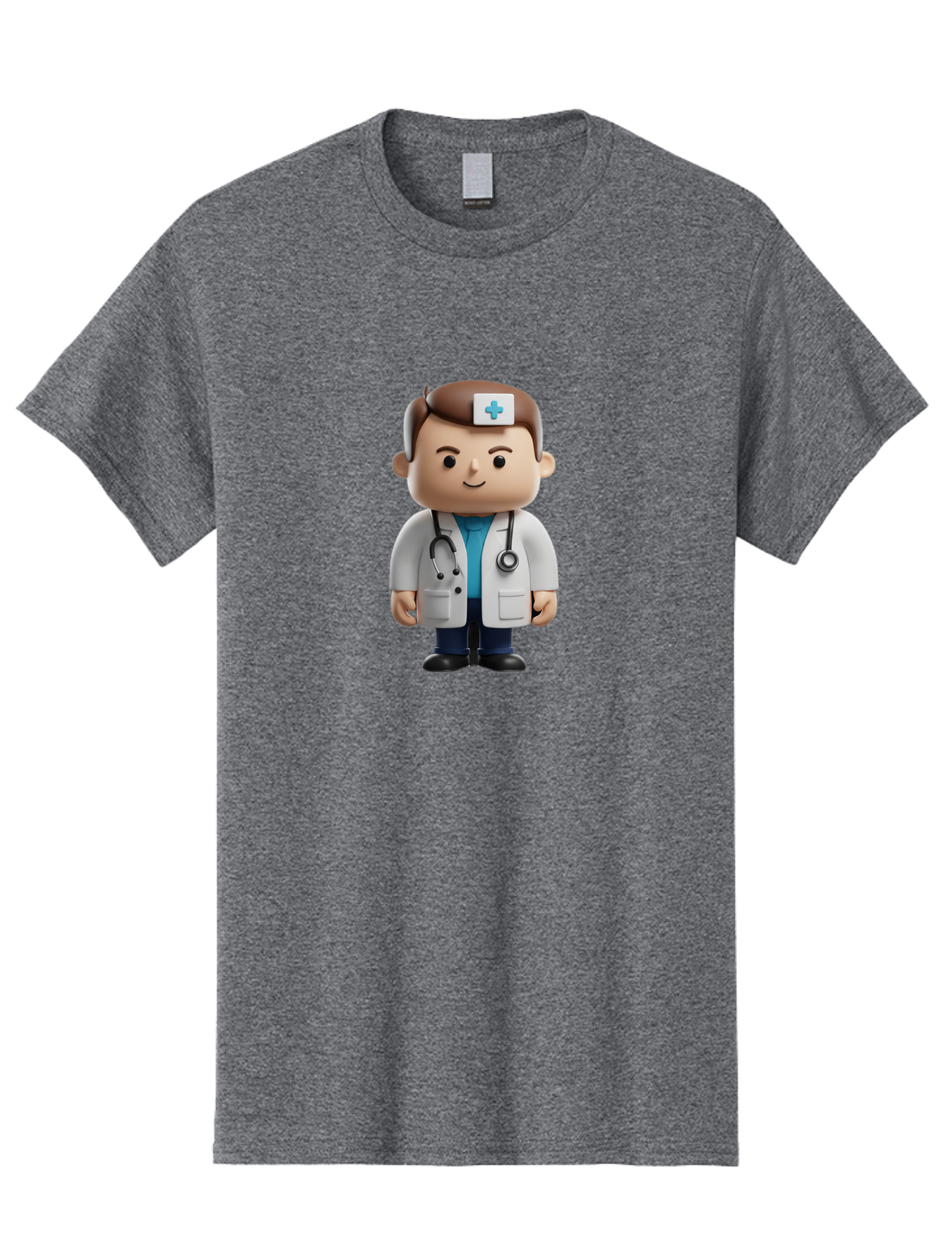 Doctor-With-Stethoscope Men'S Graphic Tee, 100% Cotton, Comfortable Casual Summer Wear, Machine Washable, Cartoon Doctor, Medical Professional, White Lab Coat, Stethoscope, Blue Cross, Healthcare Worker, Friendly Physician, Medical Symbol Baa491