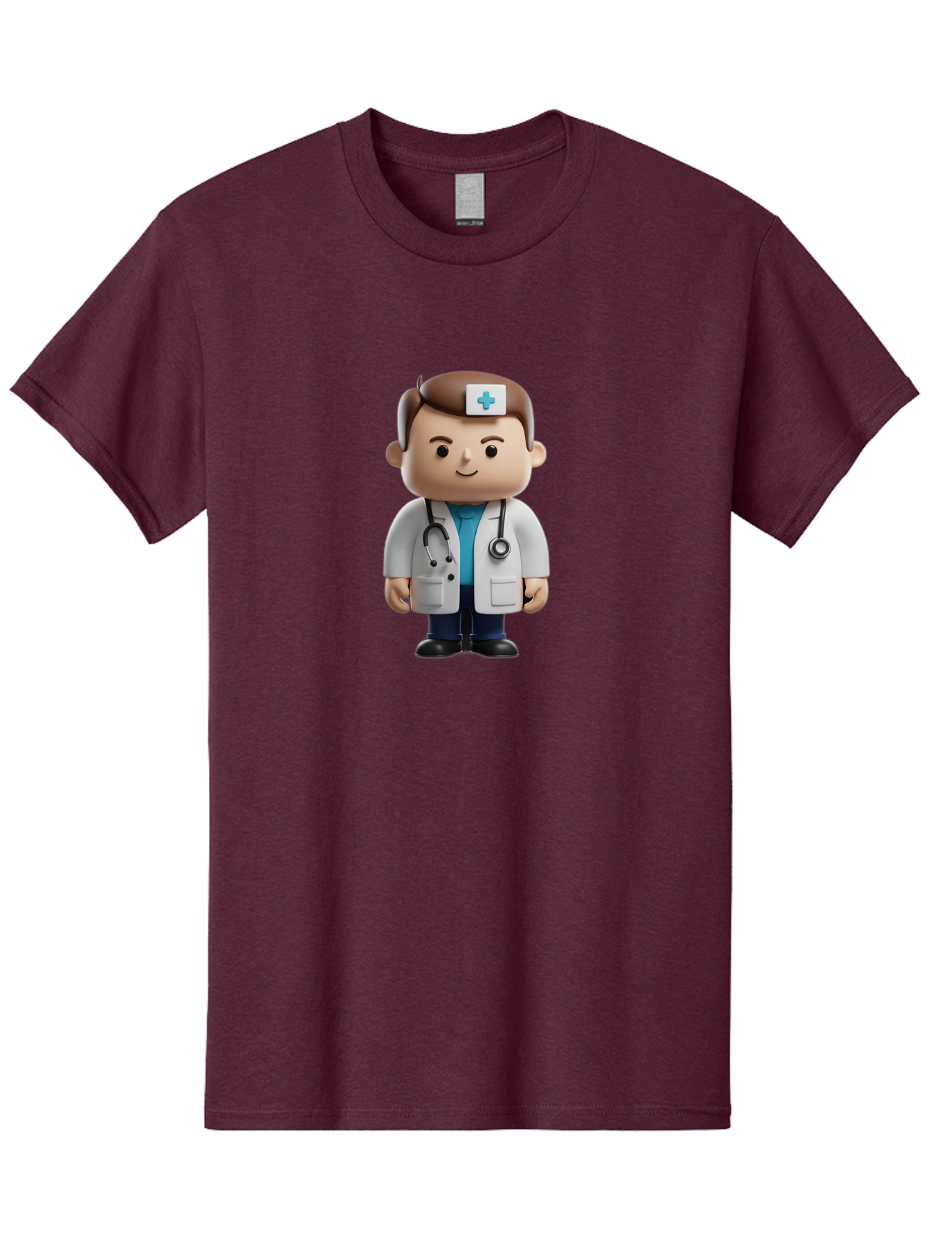 Doctor-With-Stethoscope Men'S Graphic Tee, 100% Cotton, Comfortable Casual Summer Wear, Machine Washable, Cartoon Doctor, Medical Professional, White Lab Coat, Stethoscope, Blue Cross, Healthcare Worker, Friendly Physician, Medical Symbol Baa491