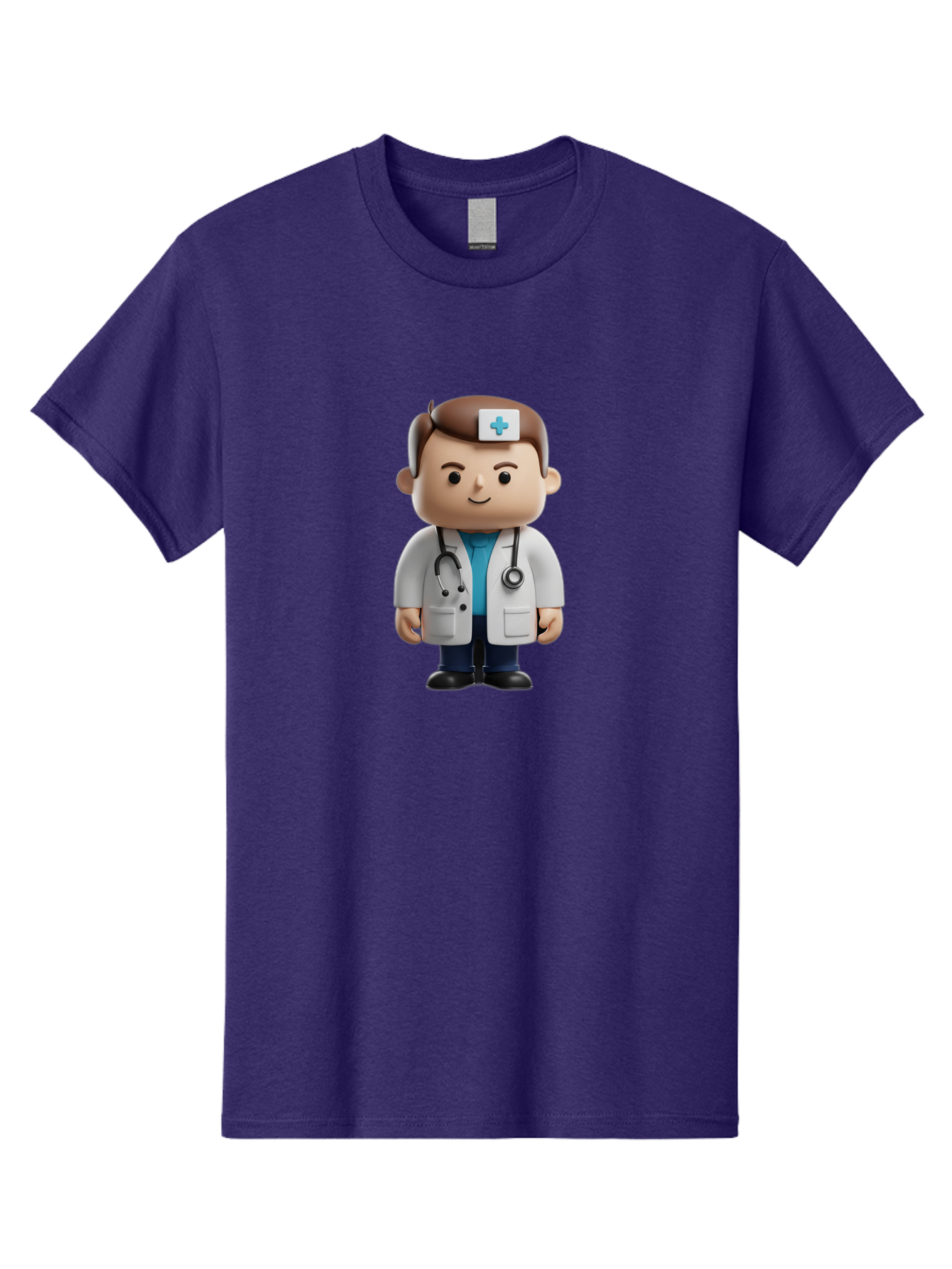 Doctor-With-Stethoscope Men'S Graphic Tee, 100% Cotton, Comfortable Casual Summer Wear, Machine Washable, Cartoon Doctor, Medical Professional, White Lab Coat, Stethoscope, Blue Cross, Healthcare Worker, Friendly Physician, Medical Symbol Baa491