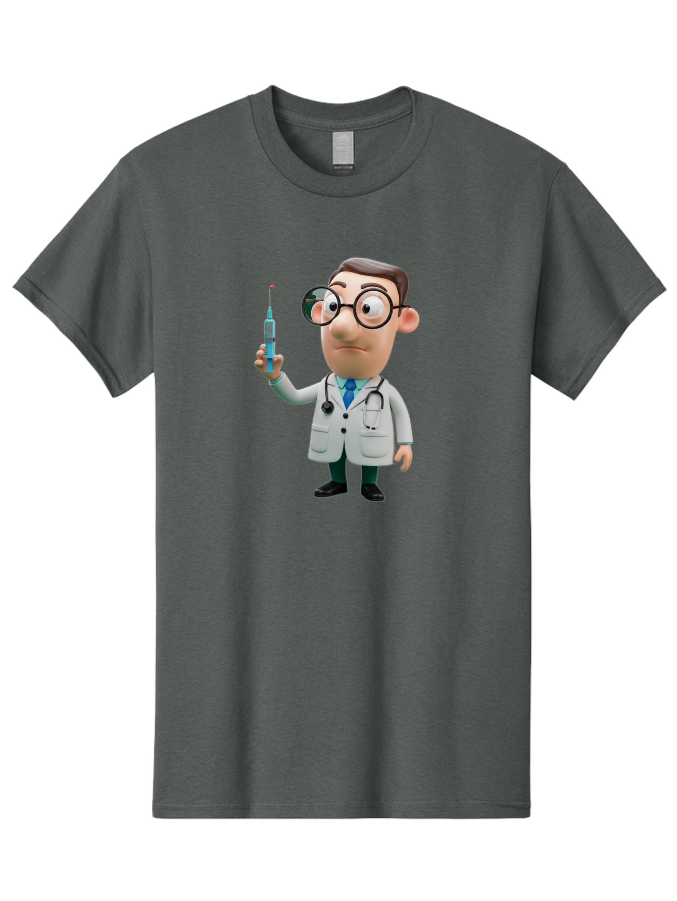 Doctor-With-Syringe Men'S Graphic Tee, 100% Cotton, Comfortable Casual Summer Wear, Machine Washable, Cartoon Doctor, Medical Professional, Syringe Injection, Healthcare Worker, Vaccination, Medicine, Doctor Character, Medical Illustration, Baa492