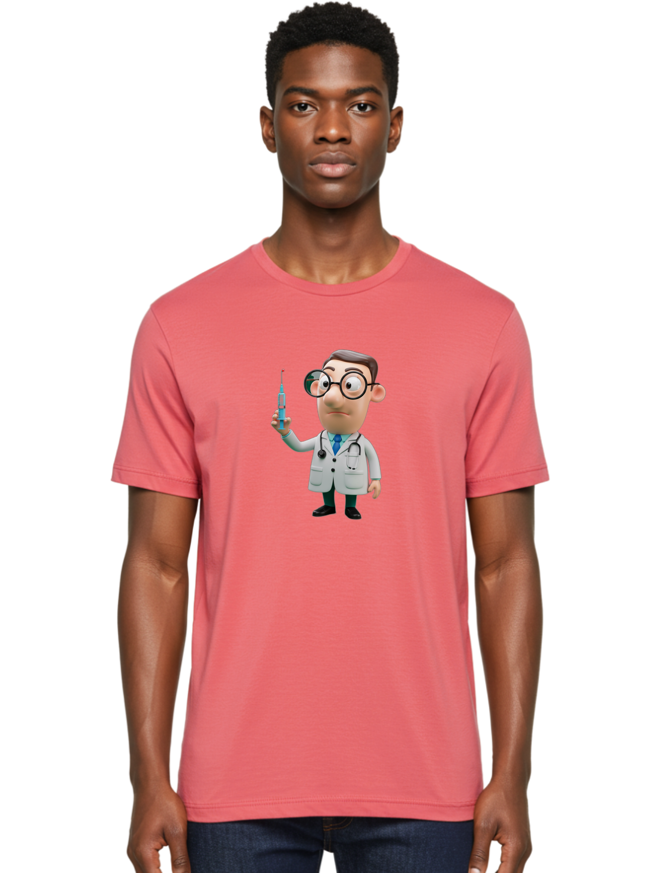 Doctor-With-Syringe Men'S Graphic Tee, 100% Cotton, Comfortable Casual Summer Wear, Machine Washable, Cartoon Doctor, Medical Professional, Syringe Injection, Healthcare Worker, Vaccination, Medicine, Doctor Character, Medical Illustration, Baa492