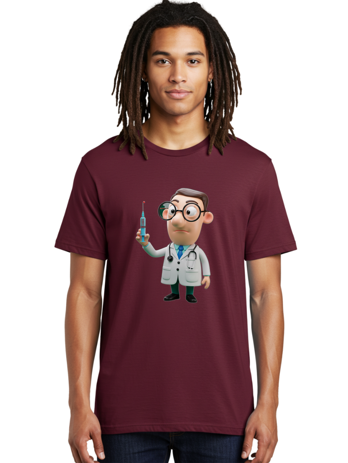 Doctor-With-Syringe Men'S Graphic Tee, 100% Cotton, Comfortable Casual Summer Wear, Machine Washable, Cartoon Doctor, Medical Professional, Syringe Injection, Healthcare Worker, Vaccination, Medicine, Doctor Character, Medical Illustration, Baa492