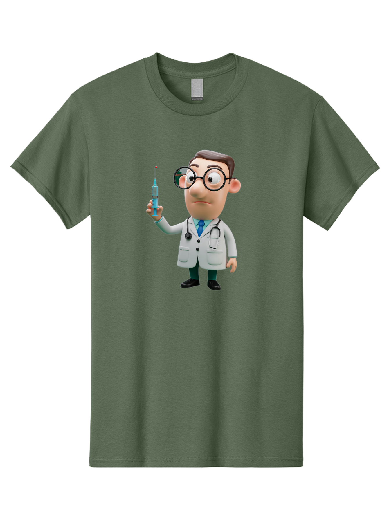 Doctor-With-Syringe Men'S Graphic Tee, 100% Cotton, Comfortable Casual Summer Wear, Machine Washable, Cartoon Doctor, Medical Professional, Syringe Injection, Healthcare Worker, Vaccination, Medicine, Doctor Character, Medical Illustration, Baa492