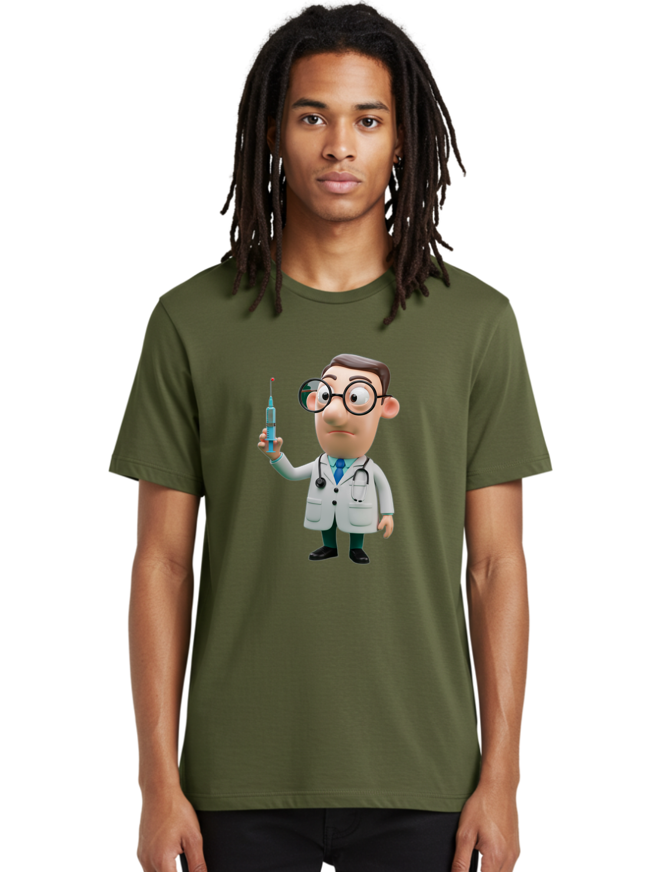 Doctor-With-Syringe Men'S Graphic Tee, 100% Cotton, Comfortable Casual Summer Wear, Machine Washable, Cartoon Doctor, Medical Professional, Syringe Injection, Healthcare Worker, Vaccination, Medicine, Doctor Character, Medical Illustration, Baa492