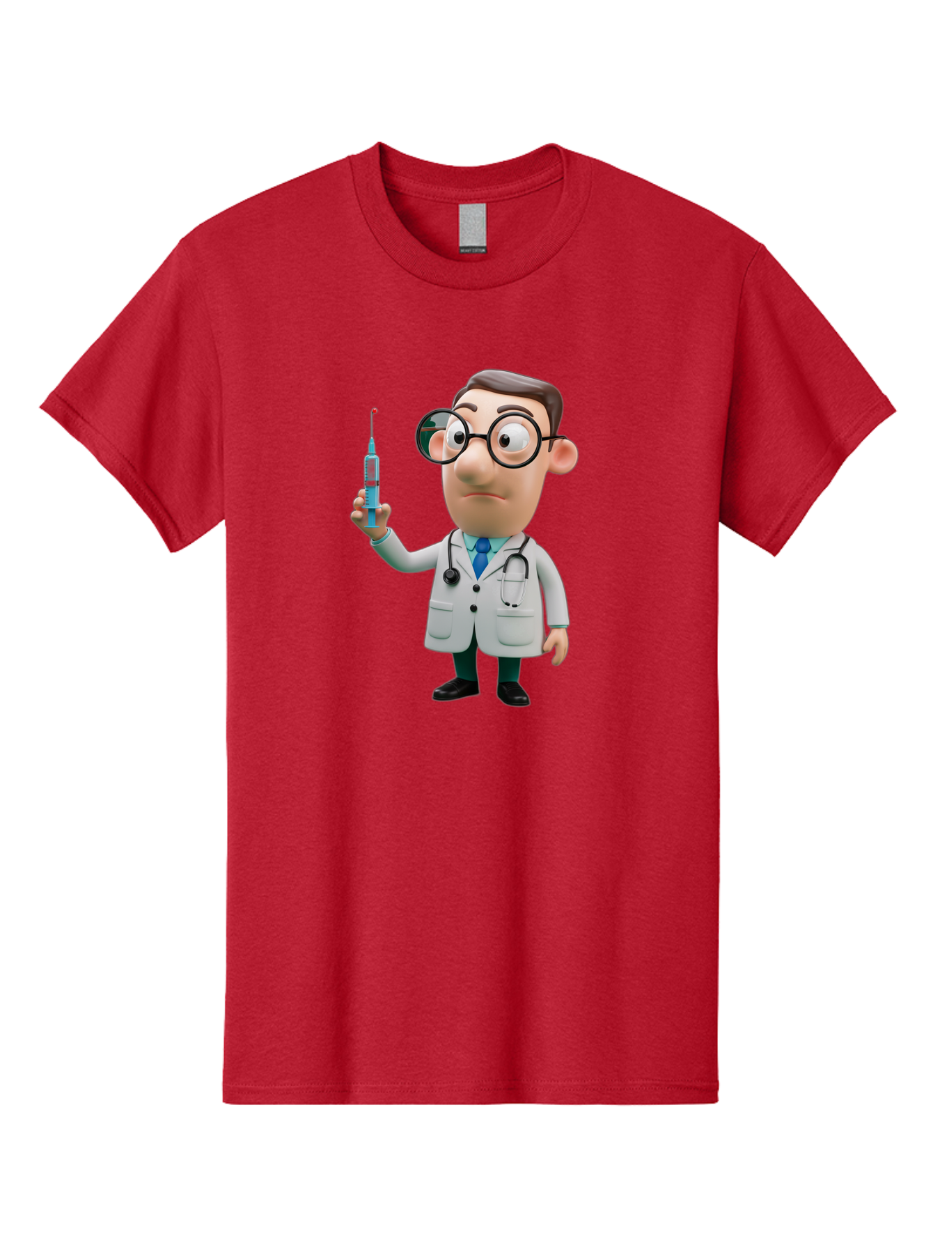 Doctor-With-Syringe Men'S Graphic Tee, 100% Cotton, Comfortable Casual Summer Wear, Machine Washable, Cartoon Doctor, Medical Professional, Syringe Injection, Healthcare Worker, Vaccination, Medicine, Doctor Character, Medical Illustration, Baa492