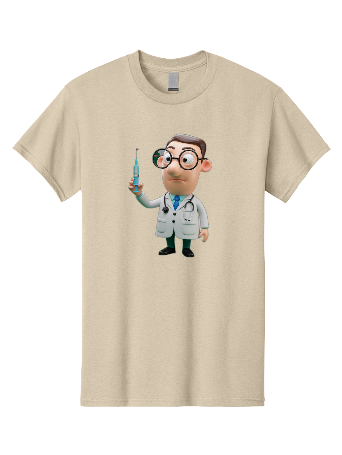 Doctor-With-Syringe Men'S Graphic Tee, 100% Cotton, Comfortable Casual Summer Wear, Machine Washable, Cartoon Doctor, Medical Professional, Syringe Injection, Healthcare Worker, Vaccination, Medicine, Doctor Character, Medical Illustration, Baa492