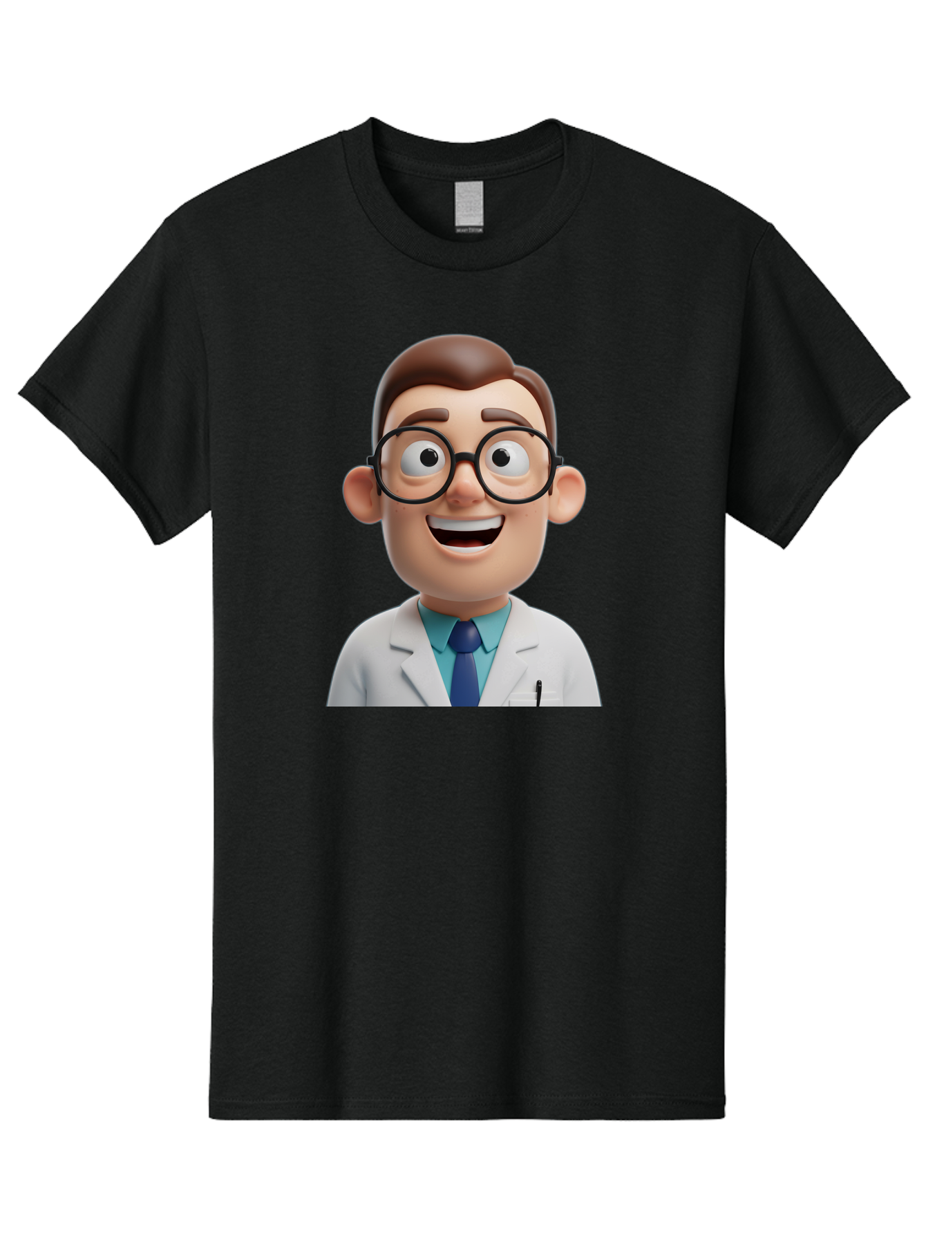 Doctor Men'S Graphic Tee, 100% Cotton, Comfortable Casual Summer Wear, Machine Washable, Smiling Doctor, Cartoon Character, 3D Illustration, Glasses, White Lab Coat, Blue Shirt, Striped Tie, Friendly Demeanor, Professional Attire, Baa493