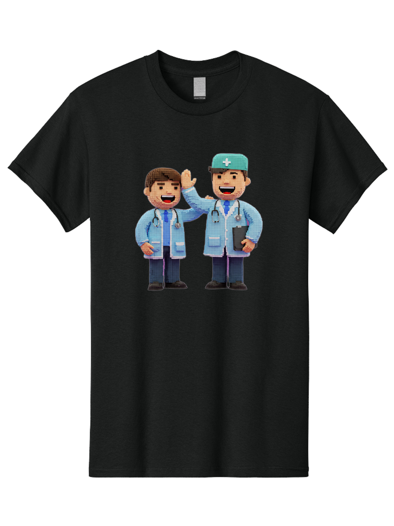 Doctors Men'S Graphic Tee, 100% Cotton, Comfortable Casual Summer Wear, Machine Washable, Doctors High Fiving, Medical Professionals, Healthcare Workers, Pixel Art, Stethoscope, Doctor'S Coat, Friendly Gesture, Teamwork Baa494