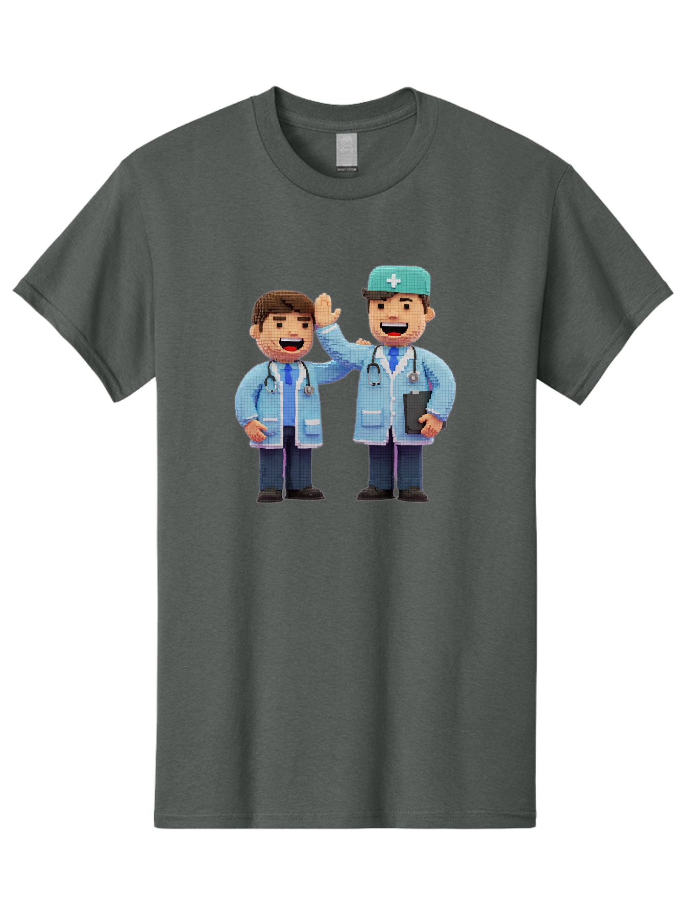 Doctors Men'S Graphic Tee, 100% Cotton, Comfortable Casual Summer Wear, Machine Washable, Doctors High Fiving, Medical Professionals, Healthcare Workers, Pixel Art, Stethoscope, Doctor'S Coat, Friendly Gesture, Teamwork Baa494