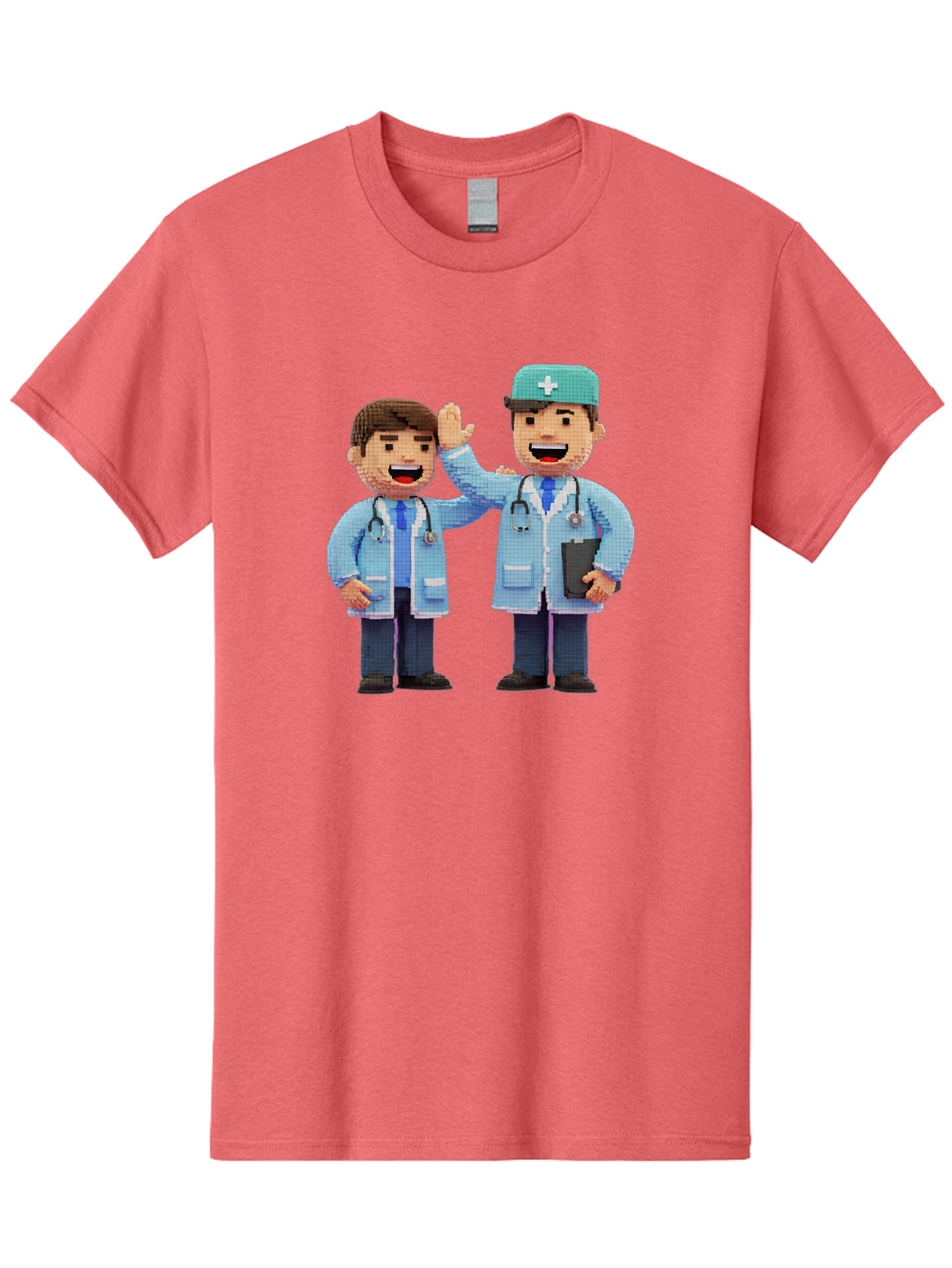 Doctors Men'S Graphic Tee, 100% Cotton, Comfortable Casual Summer Wear, Machine Washable, Doctors High Fiving, Medical Professionals, Healthcare Workers, Pixel Art, Stethoscope, Doctor'S Coat, Friendly Gesture, Teamwork Baa494