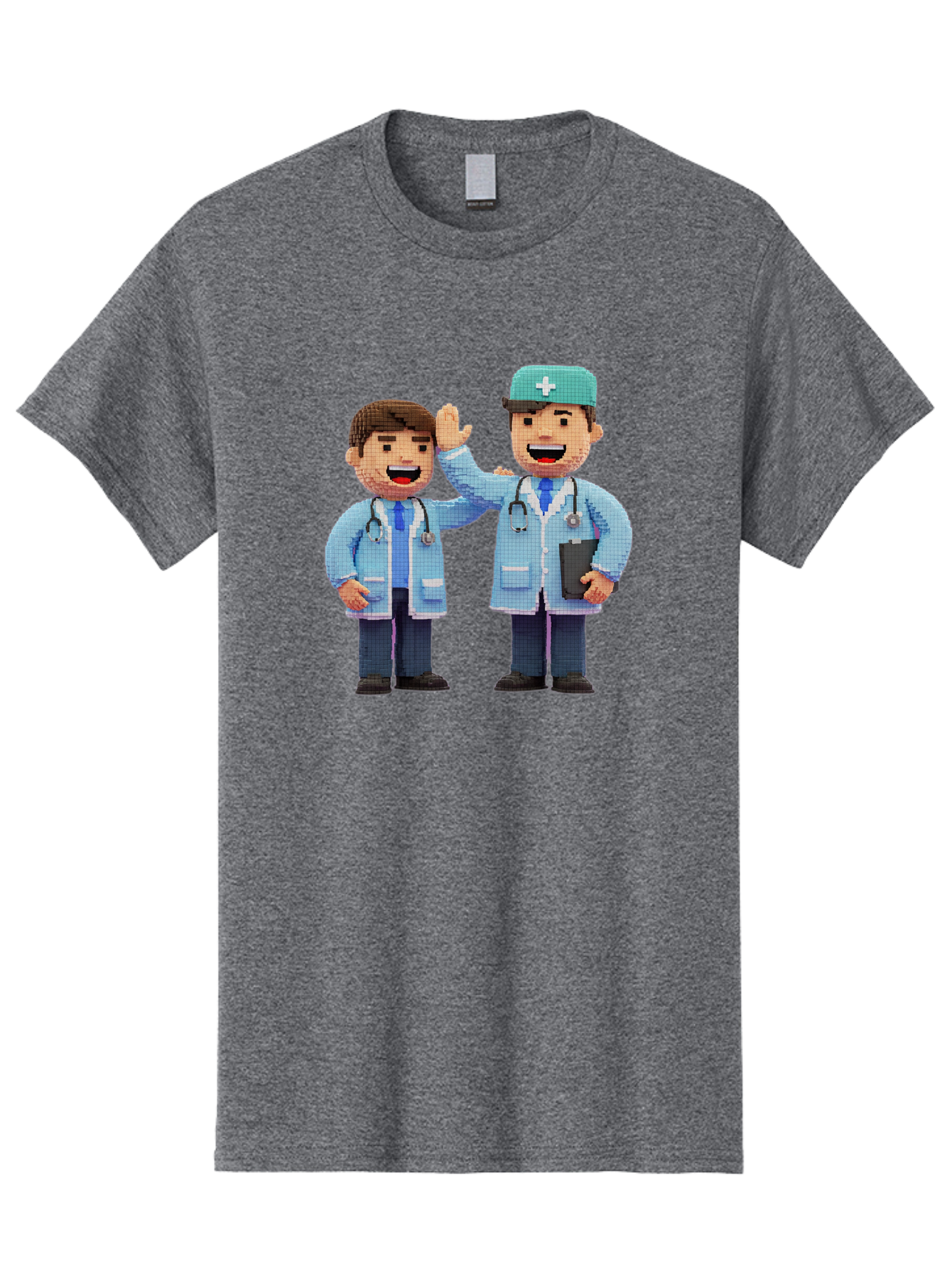 Doctors Men'S Graphic Tee, 100% Cotton, Comfortable Casual Summer Wear, Machine Washable, Doctors High Fiving, Medical Professionals, Healthcare Workers, Pixel Art, Stethoscope, Doctor'S Coat, Friendly Gesture, Teamwork Baa494