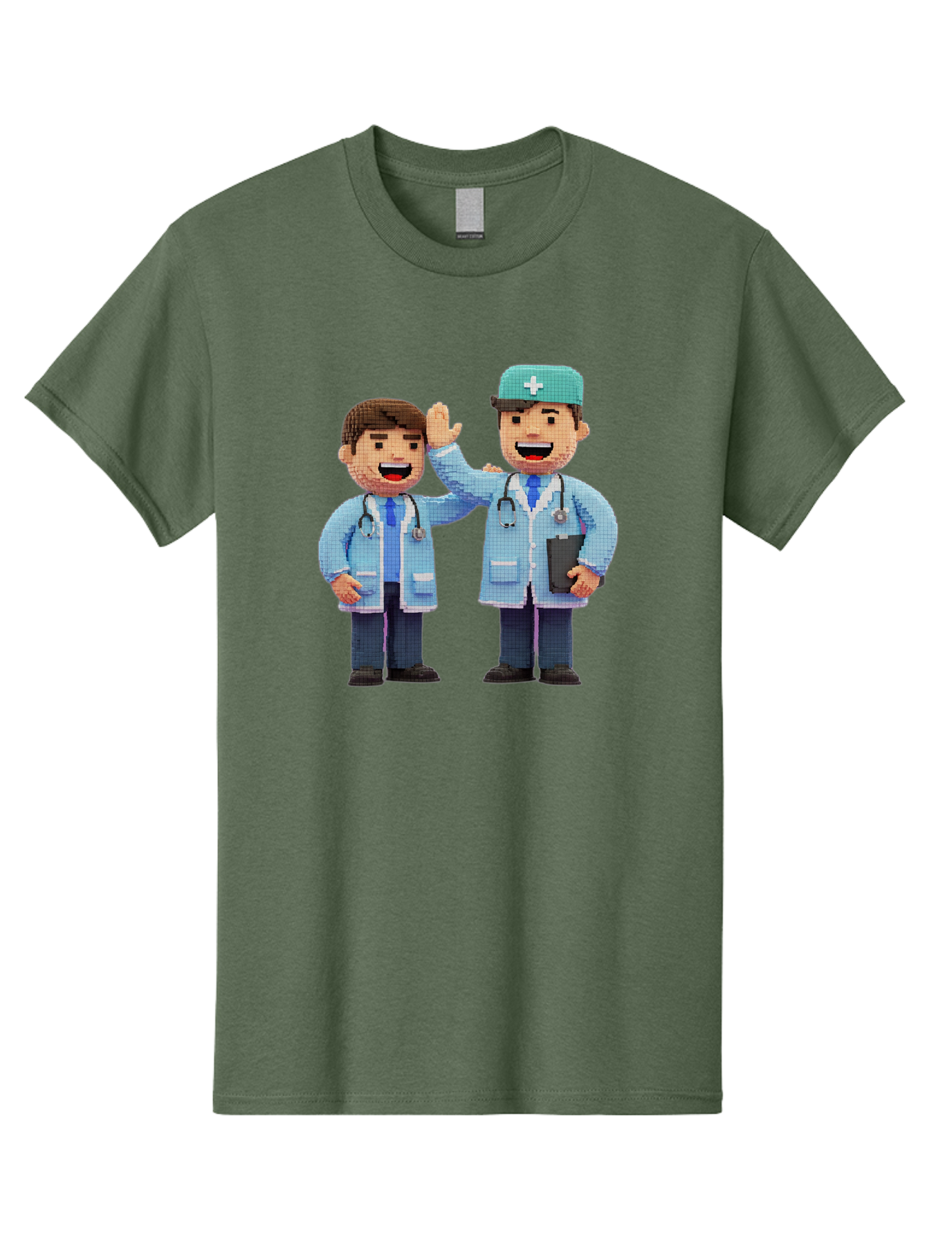Doctors Men'S Graphic Tee, 100% Cotton, Comfortable Casual Summer Wear, Machine Washable, Doctors High Fiving, Medical Professionals, Healthcare Workers, Pixel Art, Stethoscope, Doctor'S Coat, Friendly Gesture, Teamwork Baa494