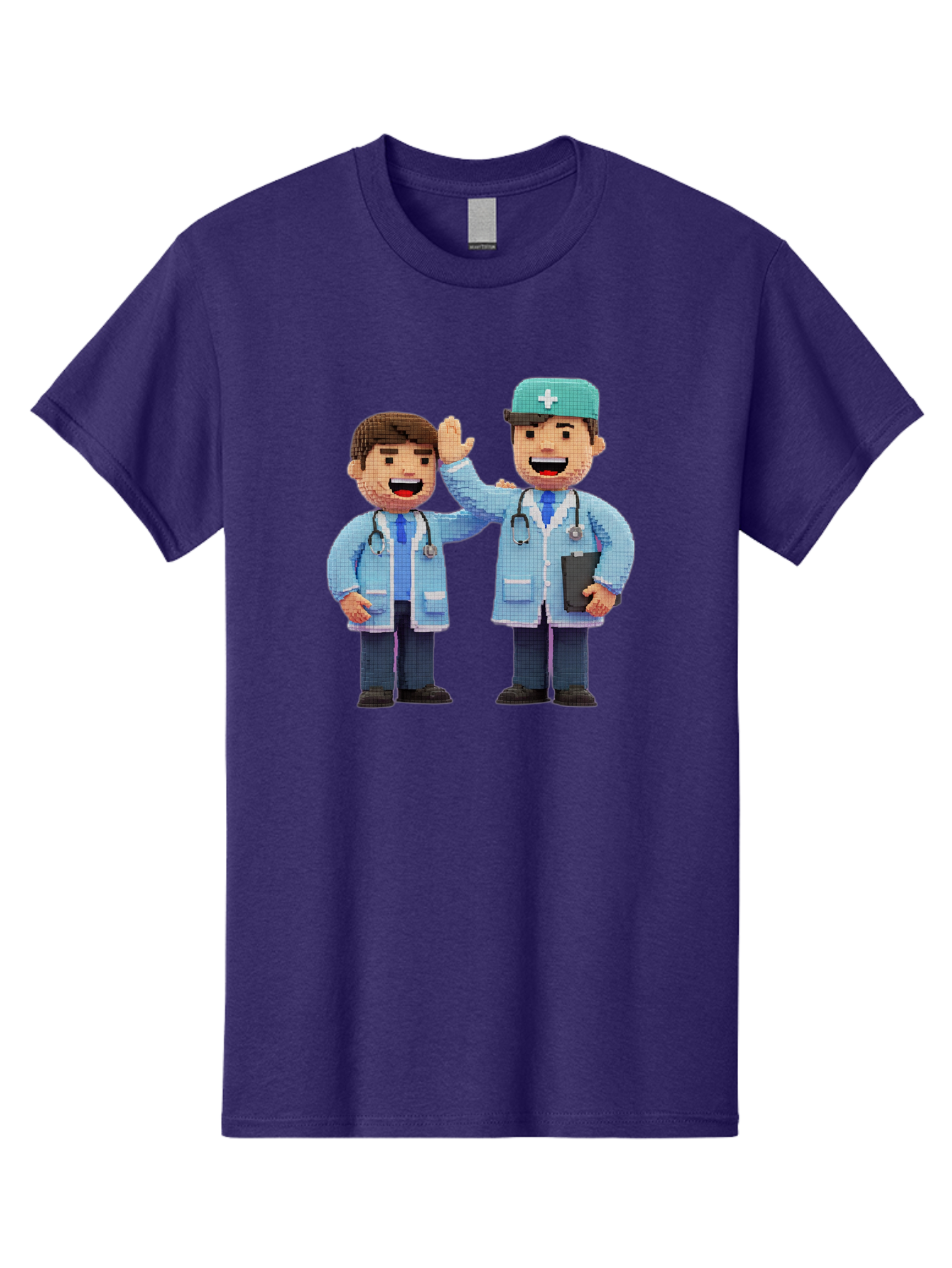 Doctors Men'S Graphic Tee, 100% Cotton, Comfortable Casual Summer Wear, Machine Washable, Doctors High Fiving, Medical Professionals, Healthcare Workers, Pixel Art, Stethoscope, Doctor'S Coat, Friendly Gesture, Teamwork Baa494