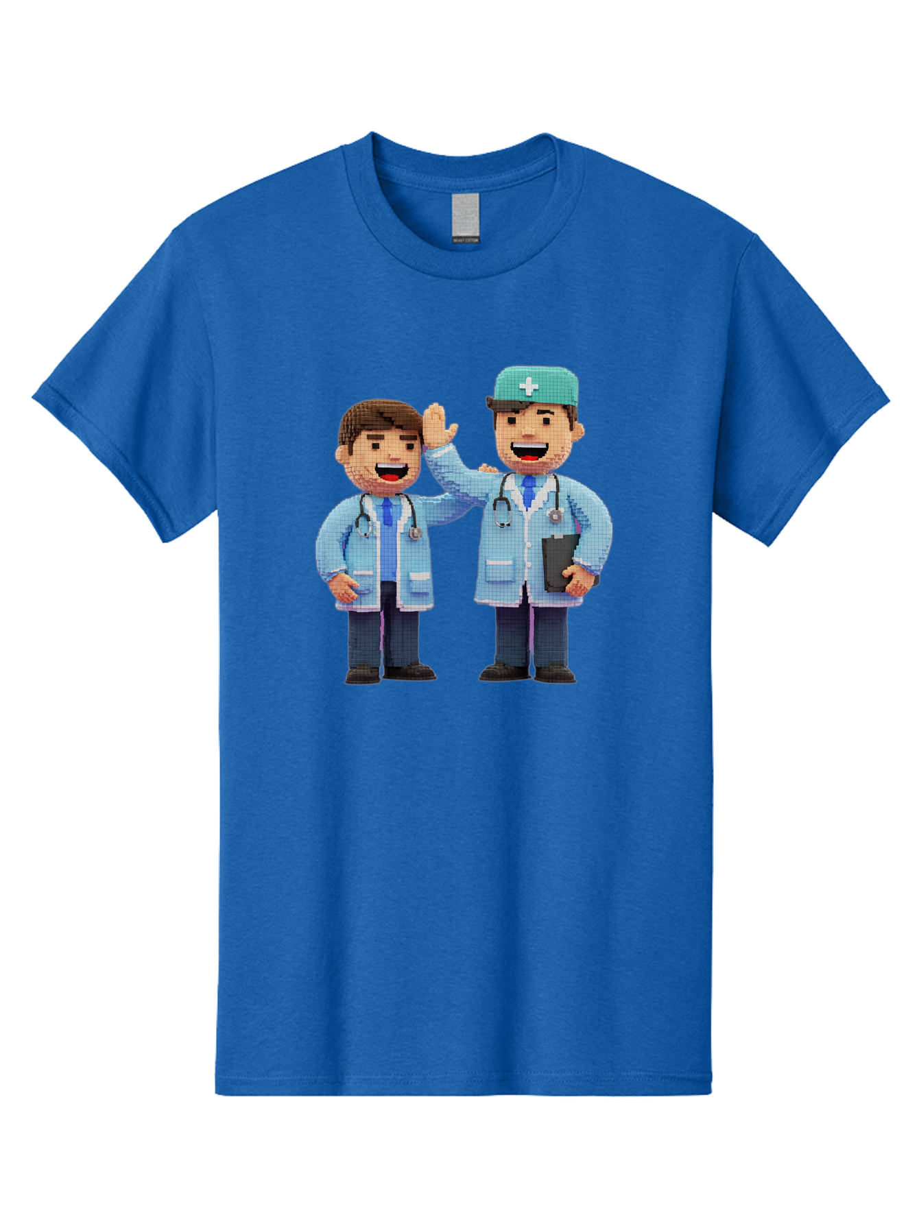 Doctors Men'S Graphic Tee, 100% Cotton, Comfortable Casual Summer Wear, Machine Washable, Doctors High Fiving, Medical Professionals, Healthcare Workers, Pixel Art, Stethoscope, Doctor'S Coat, Friendly Gesture, Teamwork Baa494