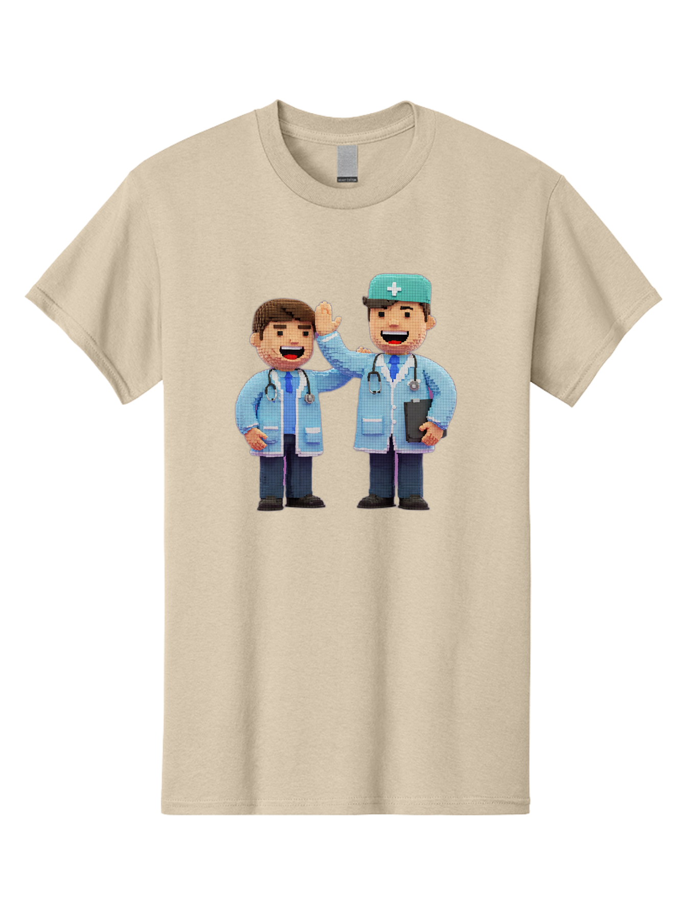 Doctors Men'S Graphic Tee, 100% Cotton, Comfortable Casual Summer Wear, Machine Washable, Doctors High Fiving, Medical Professionals, Healthcare Workers, Pixel Art, Stethoscope, Doctor'S Coat, Friendly Gesture, Teamwork Baa494