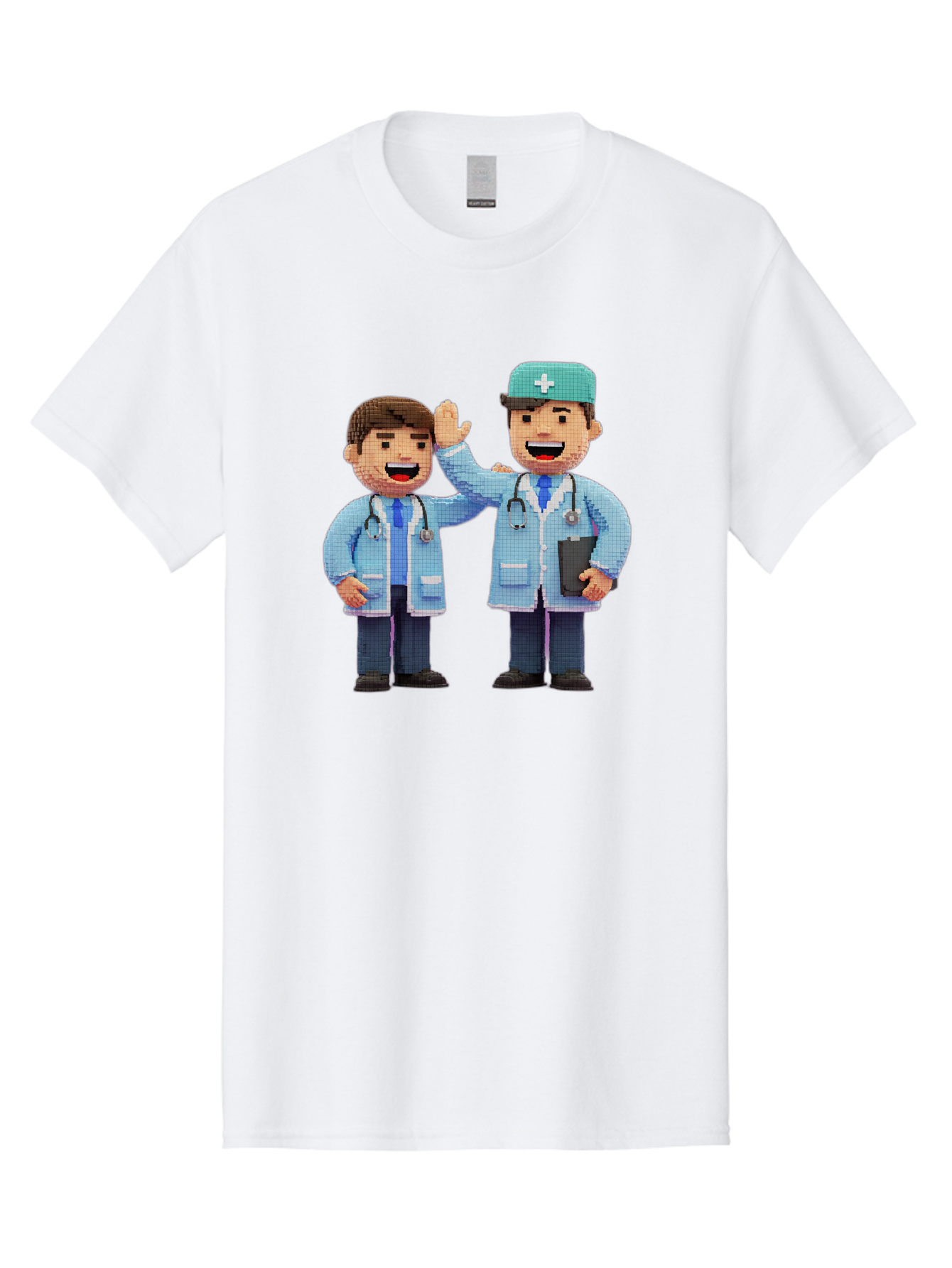 Doctors Men'S Graphic Tee, 100% Cotton, Comfortable Casual Summer Wear, Machine Washable, Doctors High Fiving, Medical Professionals, Healthcare Workers, Pixel Art, Stethoscope, Doctor'S Coat, Friendly Gesture, Teamwork Baa494