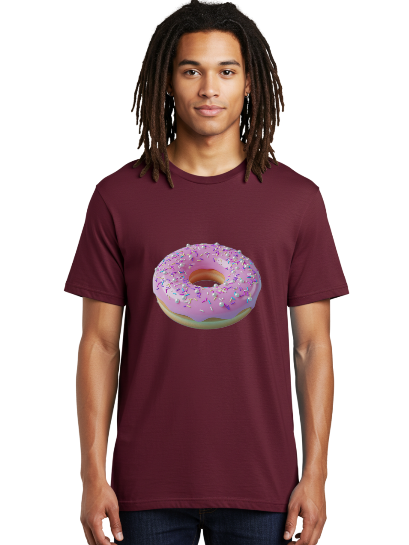 Donut-1 Men'S Graphic Tee, 100% Cotton, Comfortable Casual Summer Wear, Machine Washable, Pink Donut With Sprinkles, Sweet Treats, Colorful Dessert, Tasty Pastry, Baked Goods, Donut With Frosting, Sprinkle Toppings, Purple Frosting Baa495