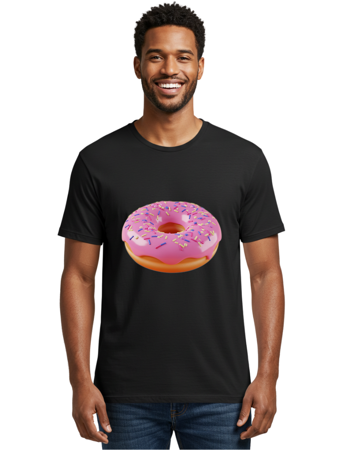 Donut-2 Men'S Graphic Tee, 100% Cotton, Comfortable Casual Summer Wear, Machine Washable, Pink Frosted Donut, Donut With Sprinkles, Colorful Sprinkles, Sweet Treat, Baked Goods, Dessert, Tasty Pastry, Colorful Dessert Baa496