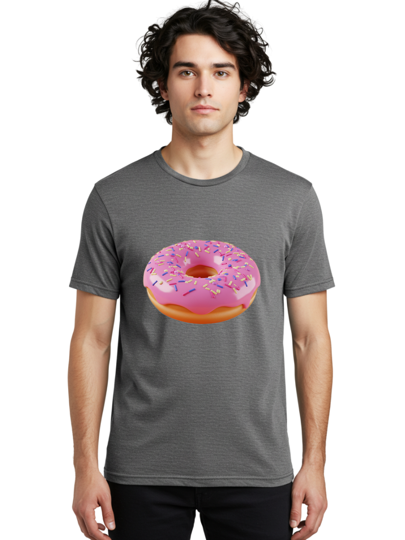 Donut-2 Men'S Graphic Tee, 100% Cotton, Comfortable Casual Summer Wear, Machine Washable, Pink Frosted Donut, Donut With Sprinkles, Colorful Sprinkles, Sweet Treat, Baked Goods, Dessert, Tasty Pastry, Colorful Dessert Baa496