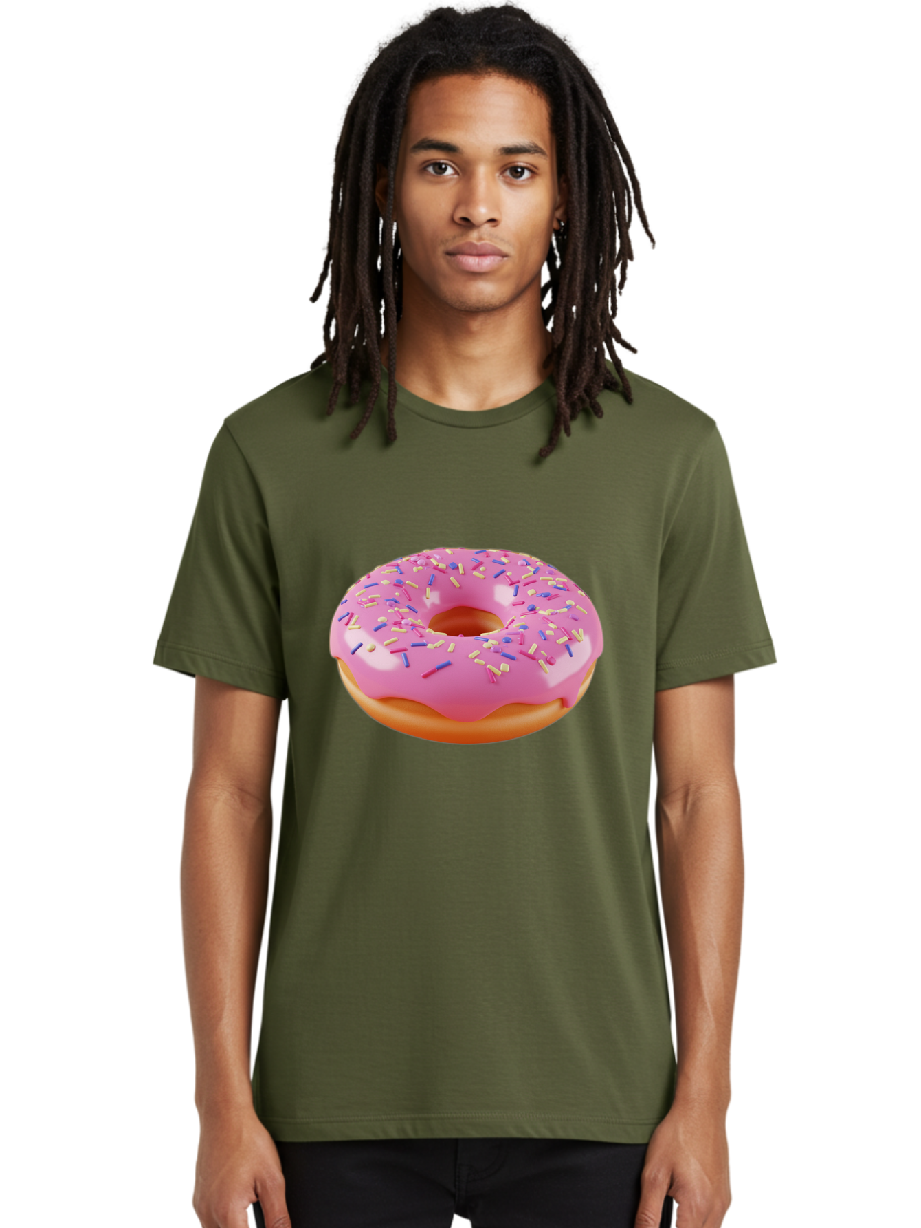 Donut-2 Men'S Graphic Tee, 100% Cotton, Comfortable Casual Summer Wear, Machine Washable, Pink Frosted Donut, Donut With Sprinkles, Colorful Sprinkles, Sweet Treat, Baked Goods, Dessert, Tasty Pastry, Colorful Dessert Baa496
