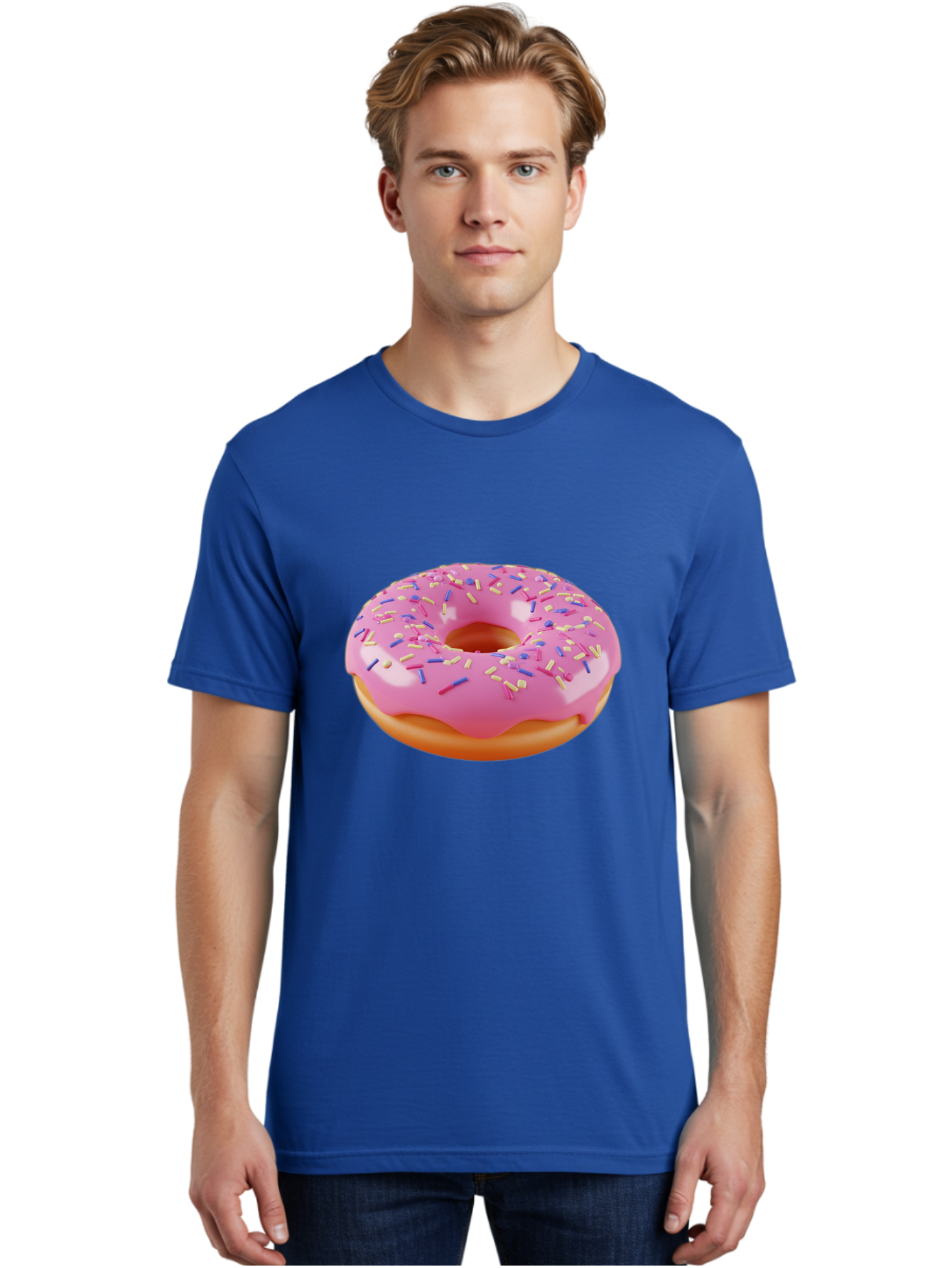 Donut-2 Men'S Graphic Tee, 100% Cotton, Comfortable Casual Summer Wear, Machine Washable, Pink Frosted Donut, Donut With Sprinkles, Colorful Sprinkles, Sweet Treat, Baked Goods, Dessert, Tasty Pastry, Colorful Dessert Baa496
