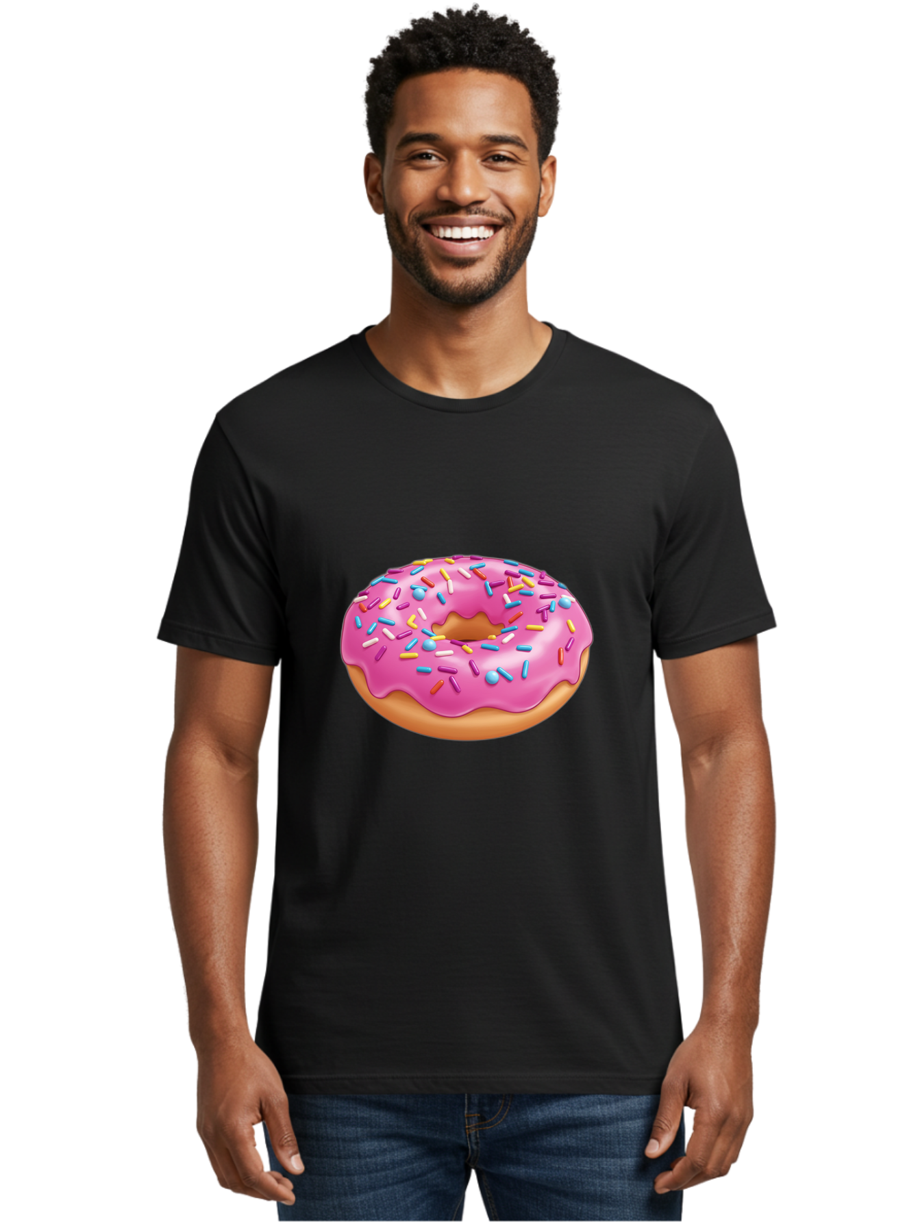 Donut-3 Men'S Graphic Tee, 100% Cotton, Comfortable Casual Summer Wear, Machine Washable, Pink Frosted Donut, Colorful Sprinkles, Sweet Treats, Baked Goods, Tasty Desserts, Donut With Sprinkles, Glazed Donut Baa497