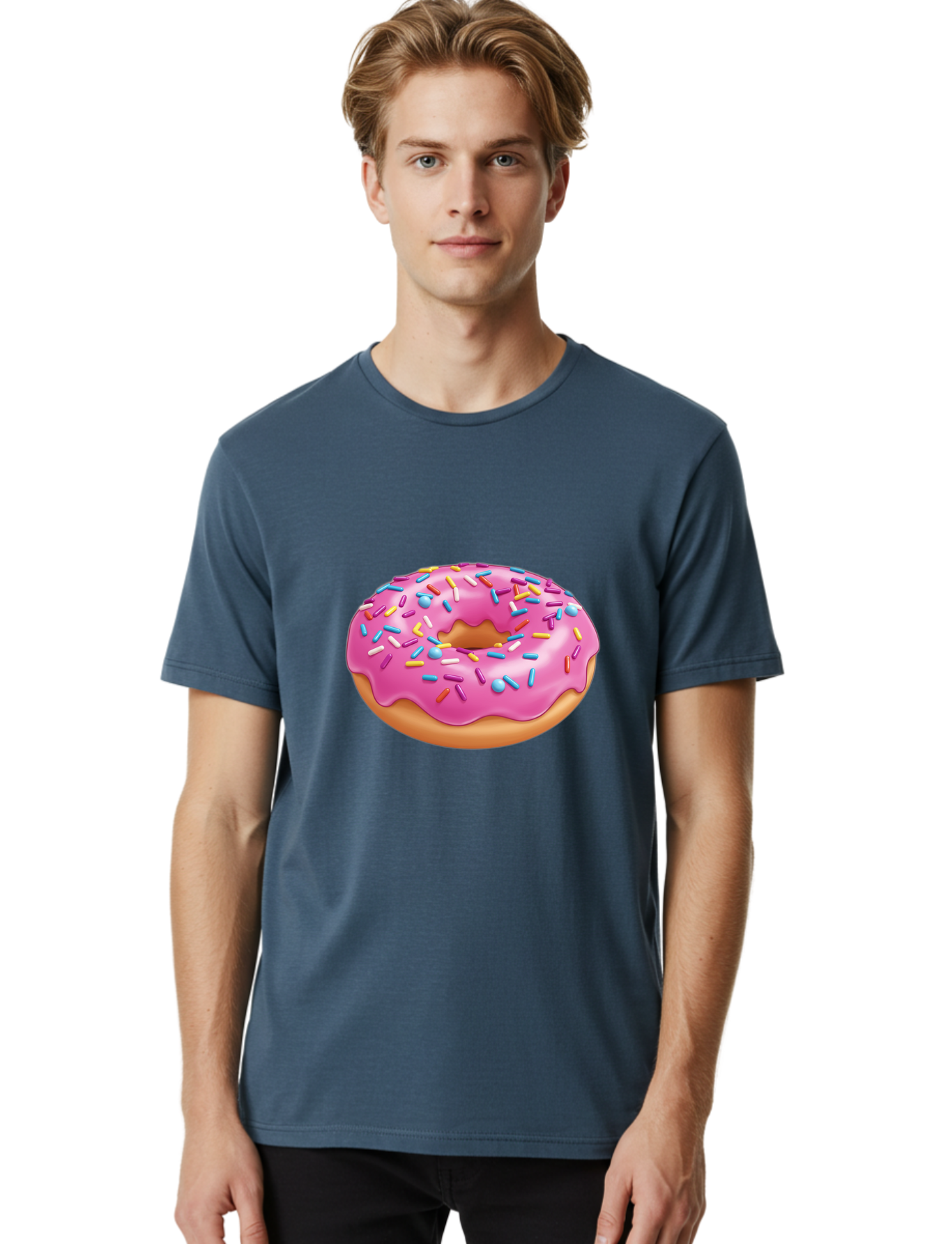 Donut-3 Men'S Graphic Tee, 100% Cotton, Comfortable Casual Summer Wear, Machine Washable, Pink Frosted Donut, Colorful Sprinkles, Sweet Treats, Baked Goods, Tasty Desserts, Donut With Sprinkles, Glazed Donut Baa497