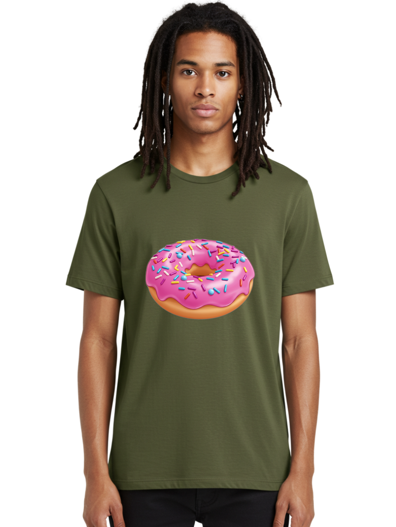 Donut-3 Men'S Graphic Tee, 100% Cotton, Comfortable Casual Summer Wear, Machine Washable, Pink Frosted Donut, Colorful Sprinkles, Sweet Treats, Baked Goods, Tasty Desserts, Donut With Sprinkles, Glazed Donut Baa497
