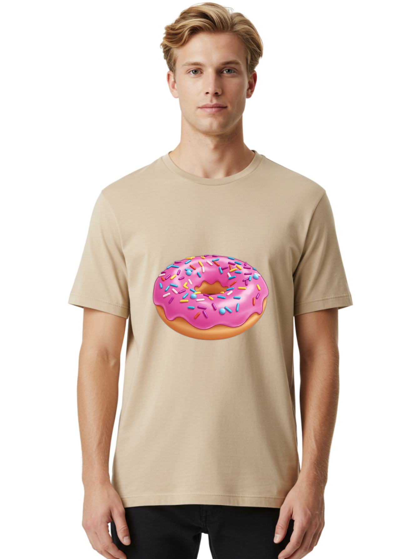 Donut-3 Men'S Graphic Tee, 100% Cotton, Comfortable Casual Summer Wear, Machine Washable, Pink Frosted Donut, Colorful Sprinkles, Sweet Treats, Baked Goods, Tasty Desserts, Donut With Sprinkles, Glazed Donut Baa497