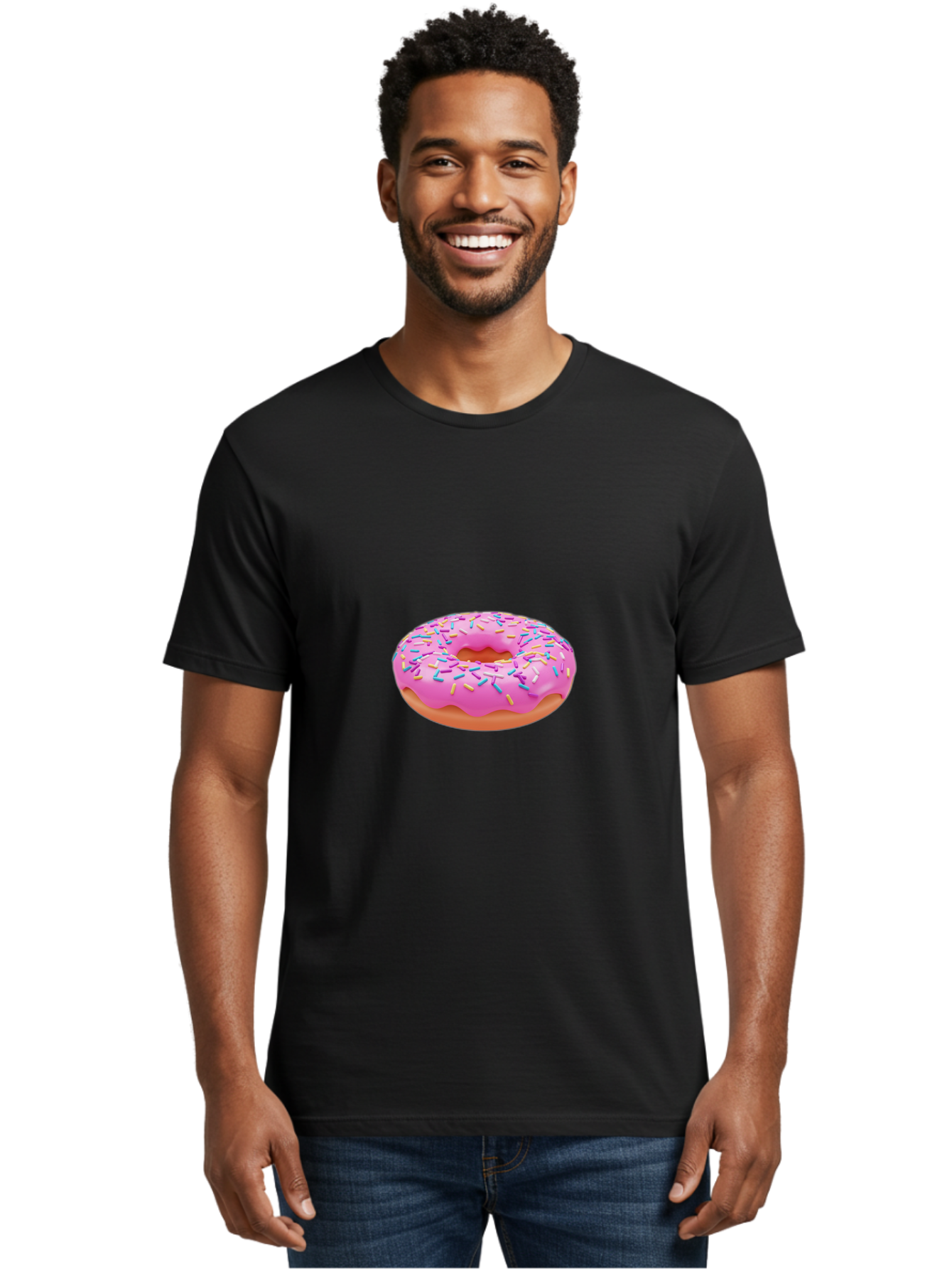 Donut-4 Men'S Graphic Tee, 100% Cotton, Comfortable Casual Summer Wear, Machine Washable, Pink Frosted Donut, Donut With Sprinkles, Sweet Treat, Colorful Dessert, Sugary Snack, Baked Goods, Tasty Pastry, Donut Illustration Baa498