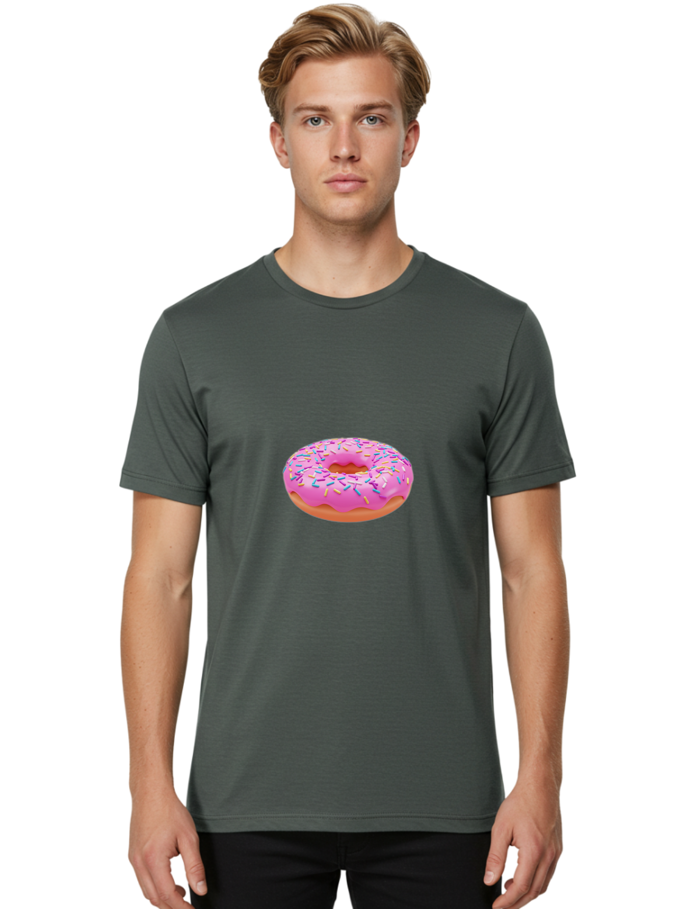 Donut-4 Men'S Graphic Tee, 100% Cotton, Comfortable Casual Summer Wear, Machine Washable, Pink Frosted Donut, Donut With Sprinkles, Sweet Treat, Colorful Dessert, Sugary Snack, Baked Goods, Tasty Pastry, Donut Illustration Baa498
