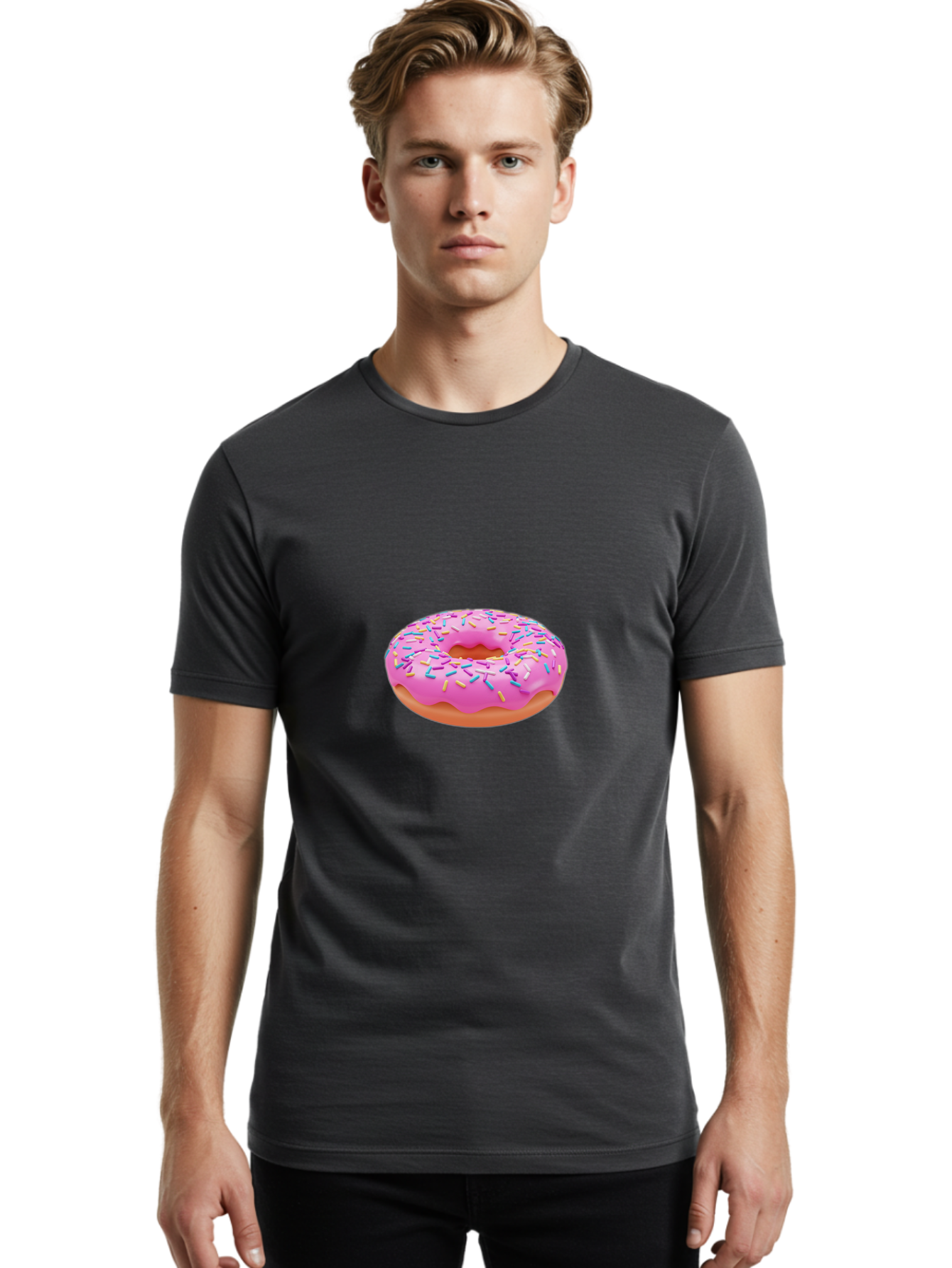 Donut-4 Men'S Graphic Tee, 100% Cotton, Comfortable Casual Summer Wear, Machine Washable, Pink Frosted Donut, Donut With Sprinkles, Sweet Treat, Colorful Dessert, Sugary Snack, Baked Goods, Tasty Pastry, Donut Illustration Baa498