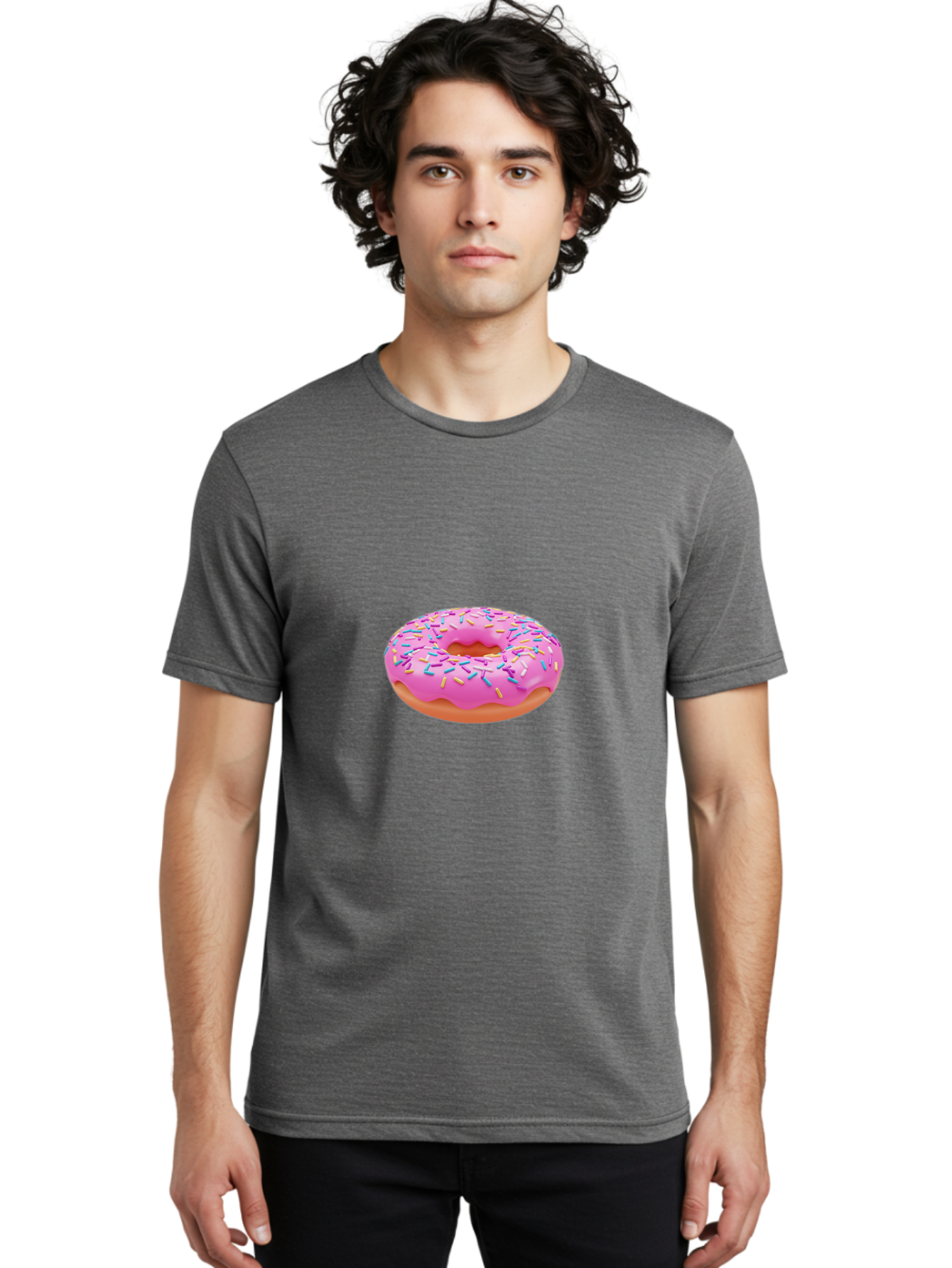 Donut-4 Men'S Graphic Tee, 100% Cotton, Comfortable Casual Summer Wear, Machine Washable, Pink Frosted Donut, Donut With Sprinkles, Sweet Treat, Colorful Dessert, Sugary Snack, Baked Goods, Tasty Pastry, Donut Illustration Baa498