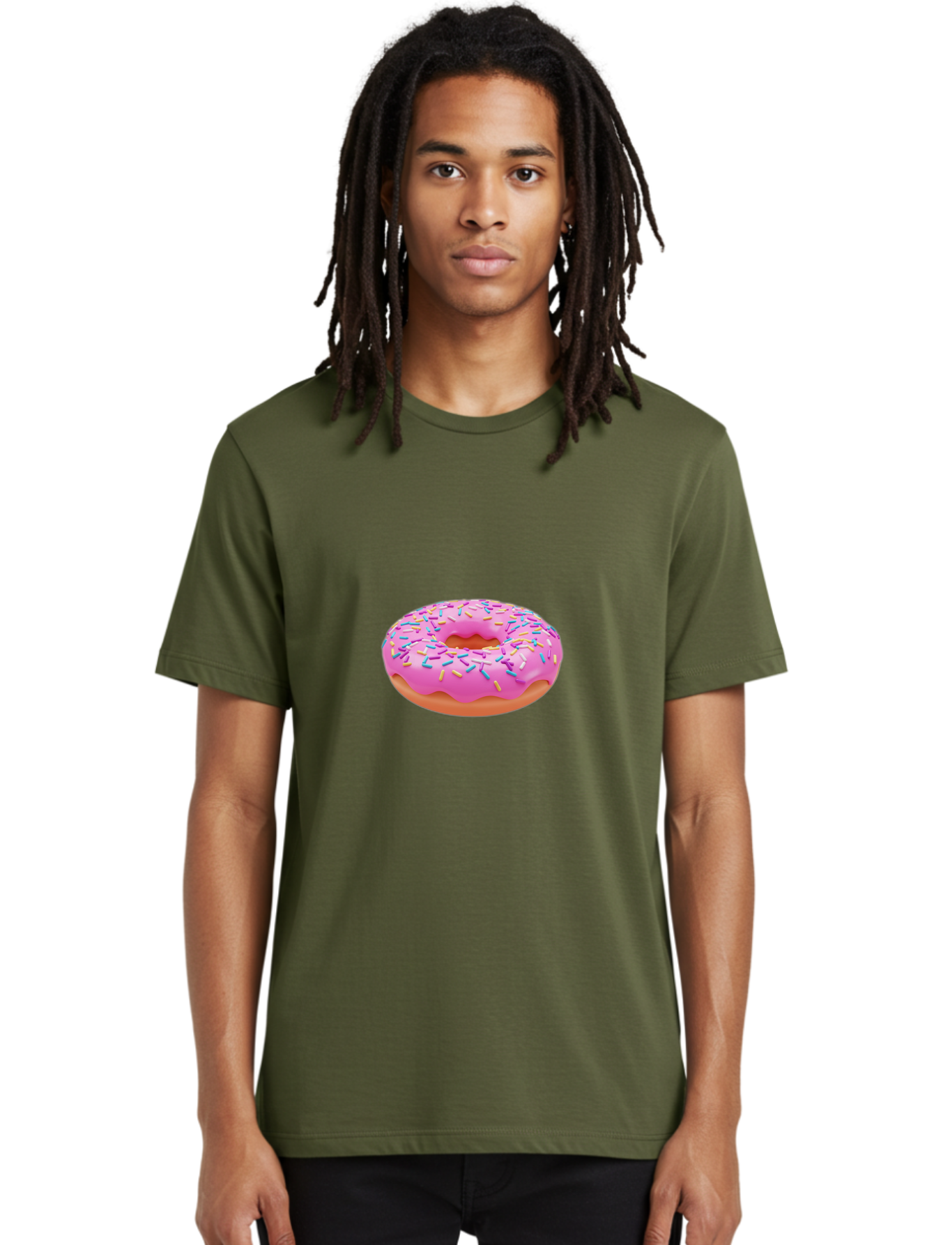 Donut-4 Men'S Graphic Tee, 100% Cotton, Comfortable Casual Summer Wear, Machine Washable, Pink Frosted Donut, Donut With Sprinkles, Sweet Treat, Colorful Dessert, Sugary Snack, Baked Goods, Tasty Pastry, Donut Illustration Baa498