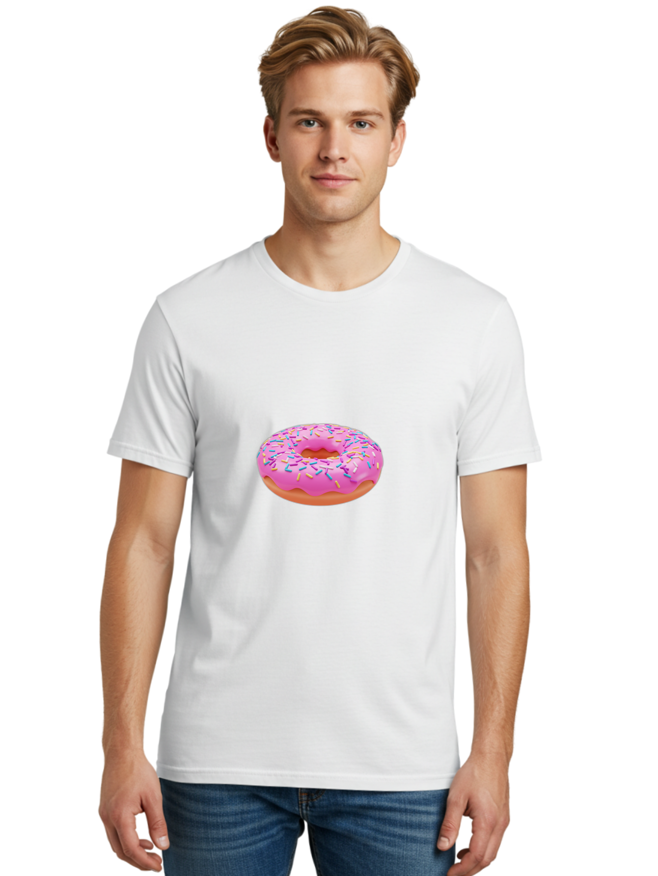Donut-4 Men'S Graphic Tee, 100% Cotton, Comfortable Casual Summer Wear, Machine Washable, Pink Frosted Donut, Donut With Sprinkles, Sweet Treat, Colorful Dessert, Sugary Snack, Baked Goods, Tasty Pastry, Donut Illustration Baa498