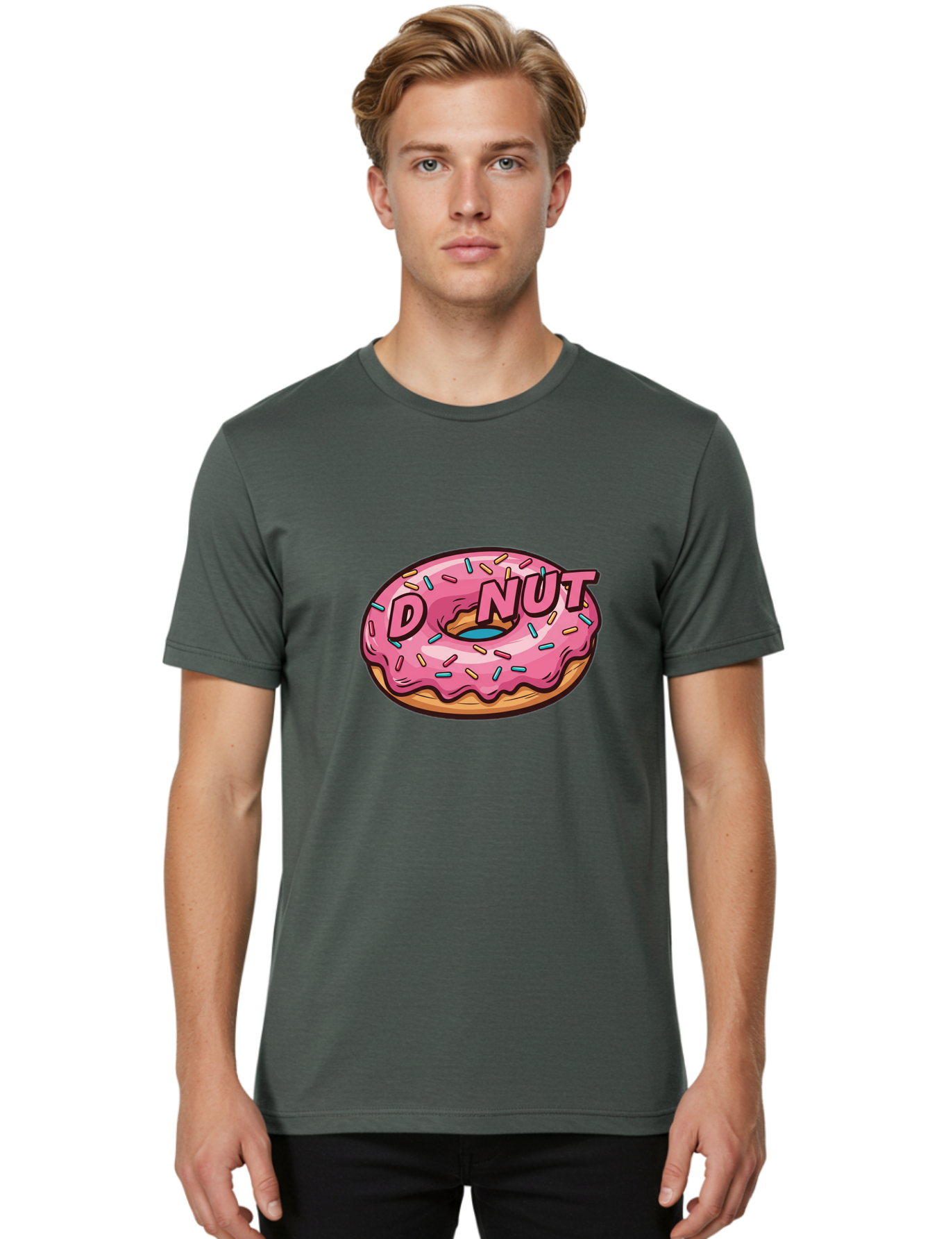 Donut-6 Men'S Graphic Tee, 100% Cotton, Comfortable Casual Summer Wear, Machine Washable, Pink Frosted Donut, Colorful Sprinkles, Sweet Treat, Baked Goods, Donut Shop, Tasty Dessert, Cartoon Style, Glazed Donut, Sprinkle Donut Baa500