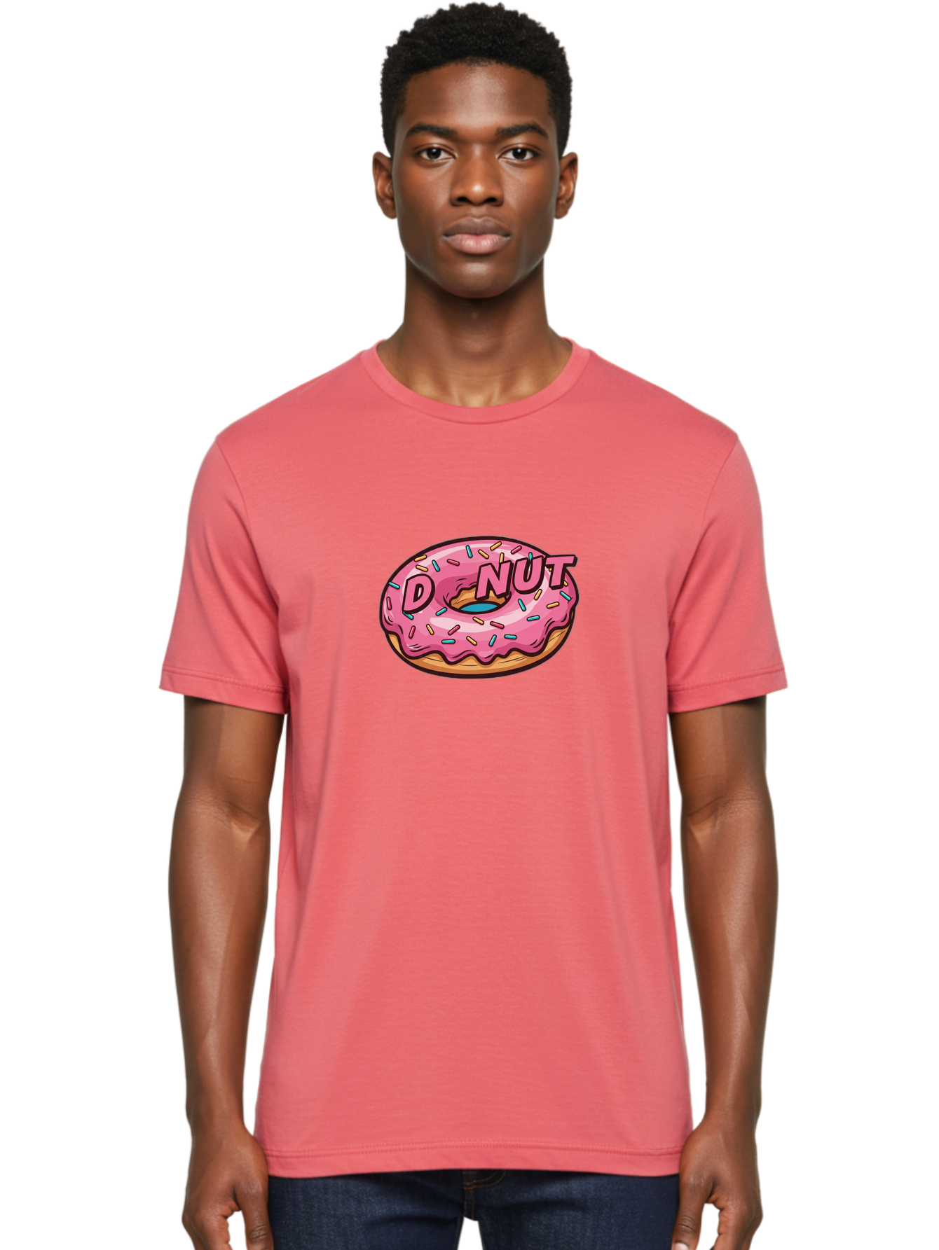 Donut-6 Men'S Graphic Tee, 100% Cotton, Comfortable Casual Summer Wear, Machine Washable, Pink Frosted Donut, Colorful Sprinkles, Sweet Treat, Baked Goods, Donut Shop, Tasty Dessert, Cartoon Style, Glazed Donut, Sprinkle Donut Baa500