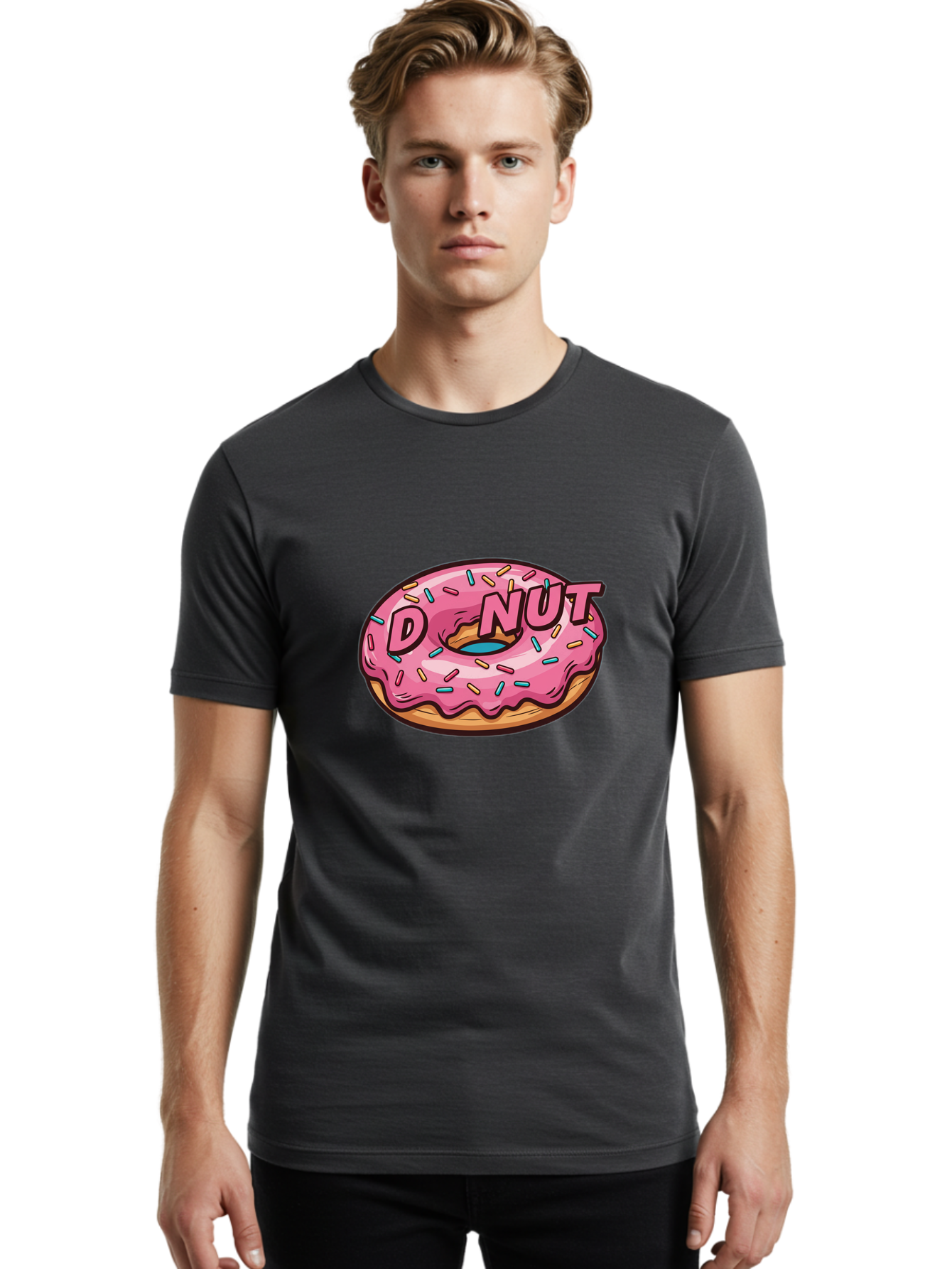 Donut-6 Men'S Graphic Tee, 100% Cotton, Comfortable Casual Summer Wear, Machine Washable, Pink Frosted Donut, Colorful Sprinkles, Sweet Treat, Baked Goods, Donut Shop, Tasty Dessert, Cartoon Style, Glazed Donut, Sprinkle Donut Baa500