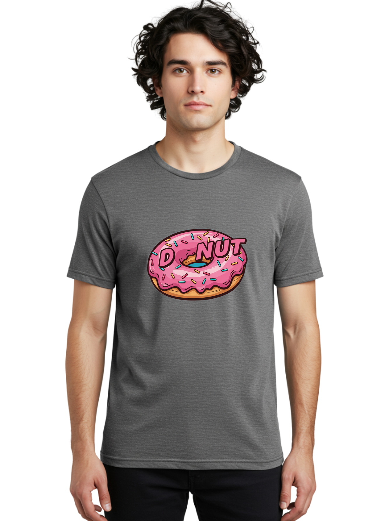 Donut-6 Men'S Graphic Tee, 100% Cotton, Comfortable Casual Summer Wear, Machine Washable, Pink Frosted Donut, Colorful Sprinkles, Sweet Treat, Baked Goods, Donut Shop, Tasty Dessert, Cartoon Style, Glazed Donut, Sprinkle Donut Baa500